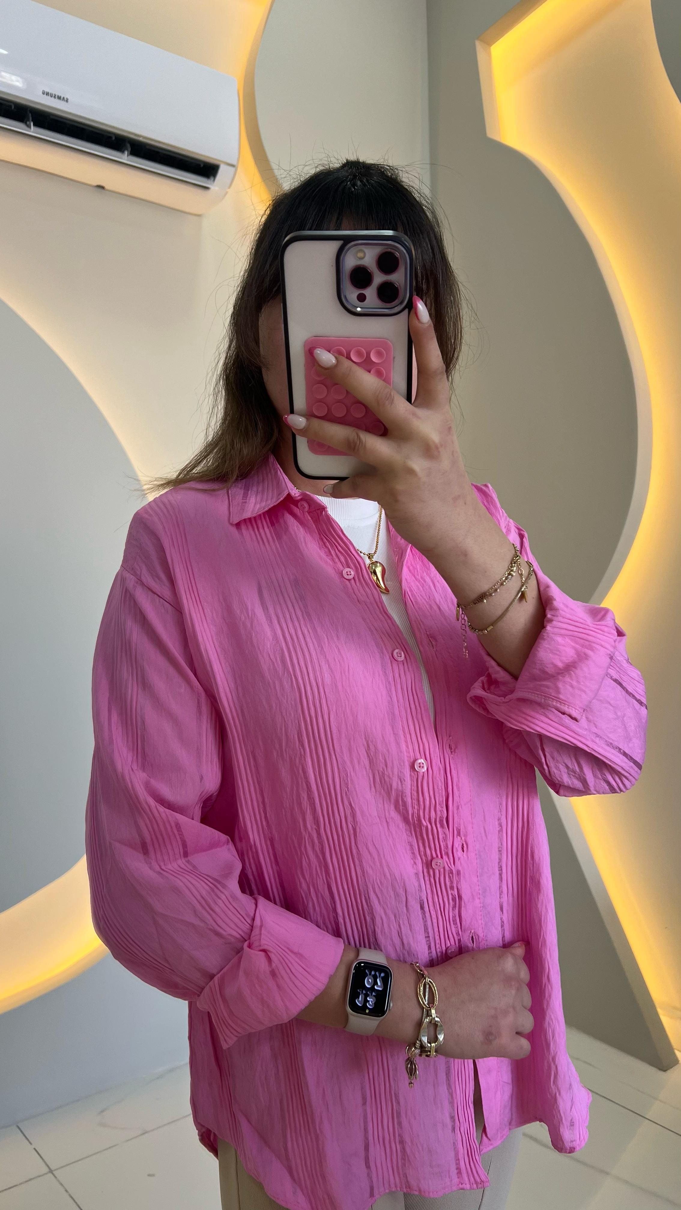 Pembe Keten Gömlek