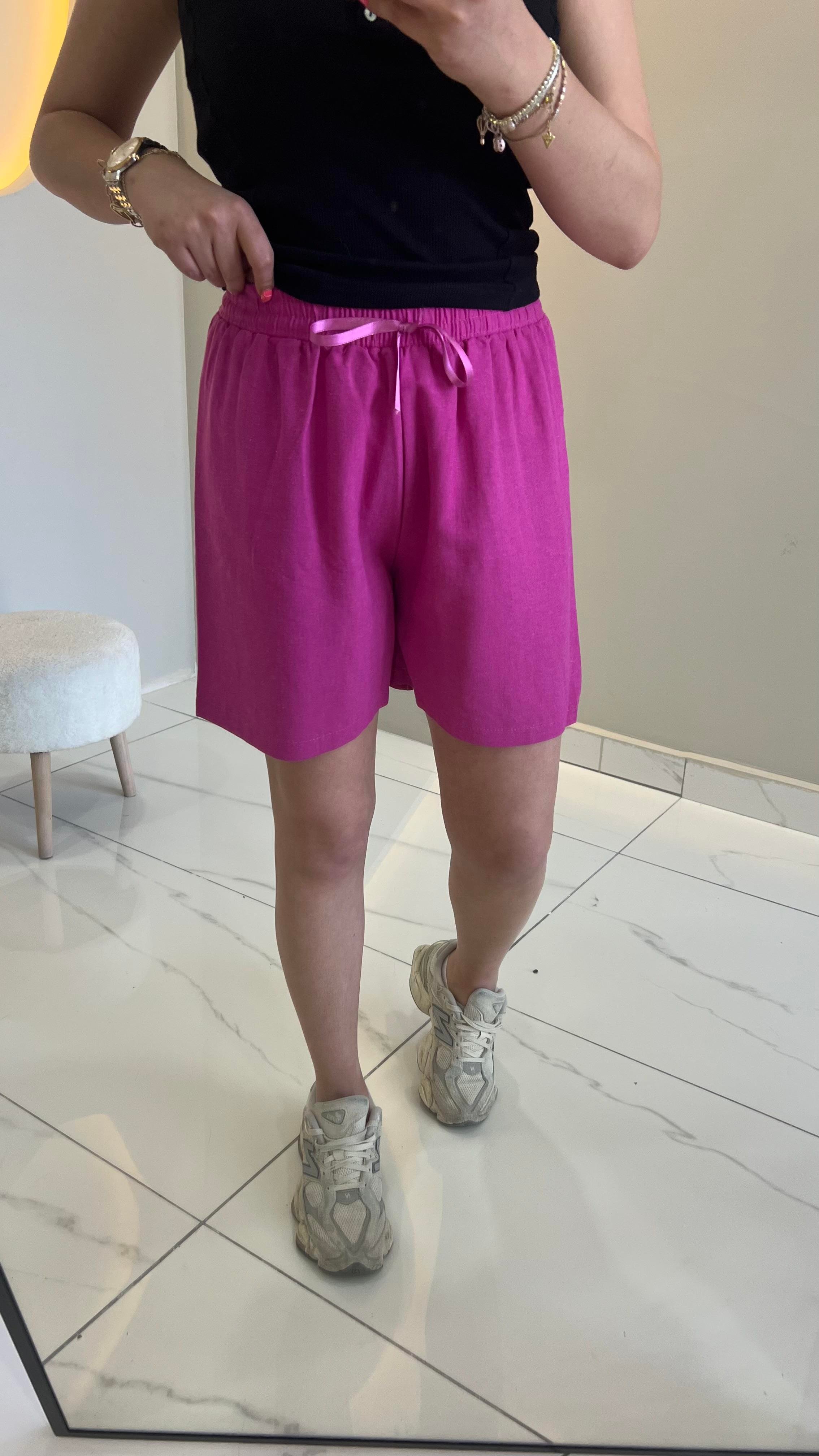 Pembe Keten Şort 
