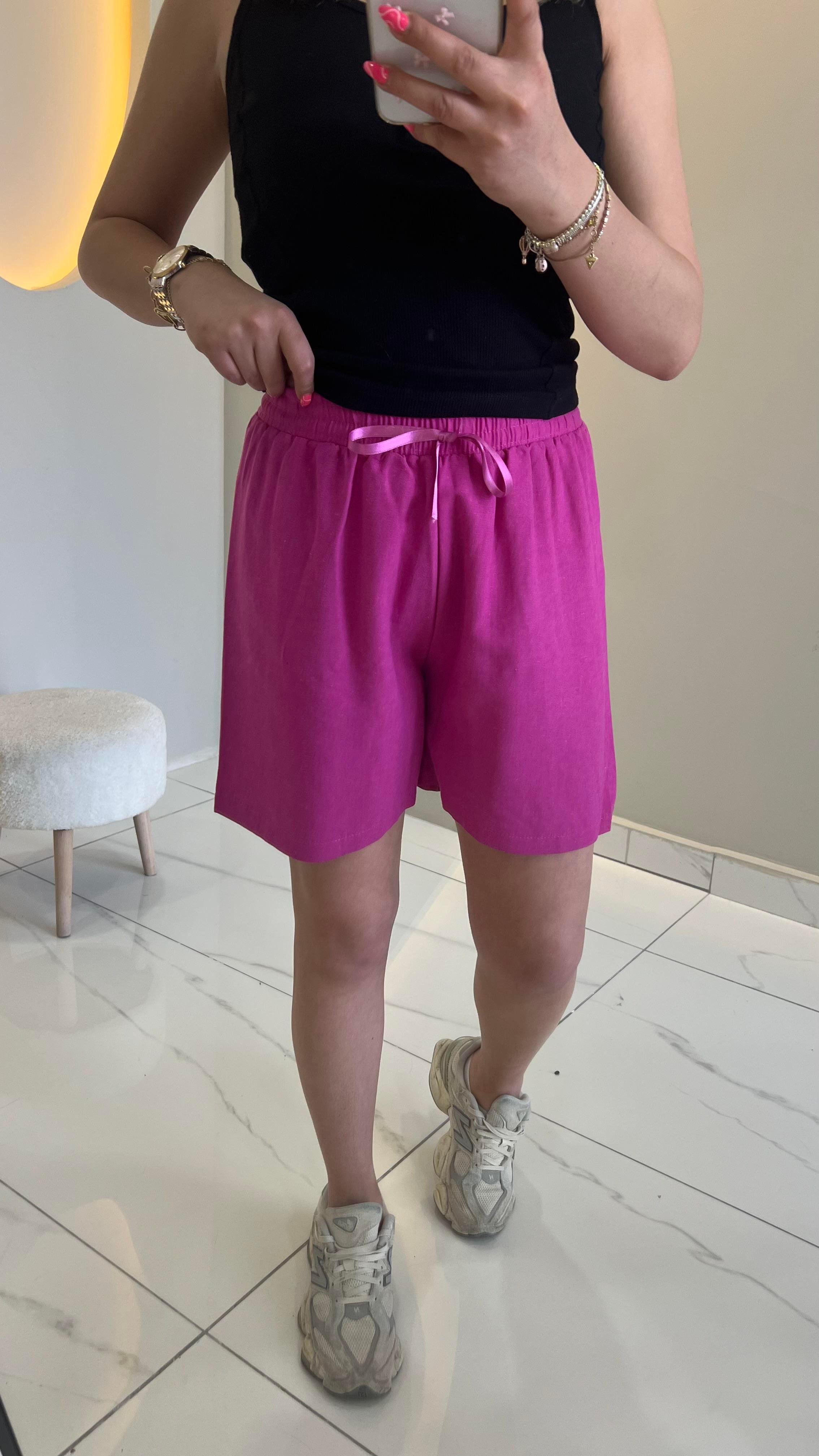 Pembe Keten Şort 