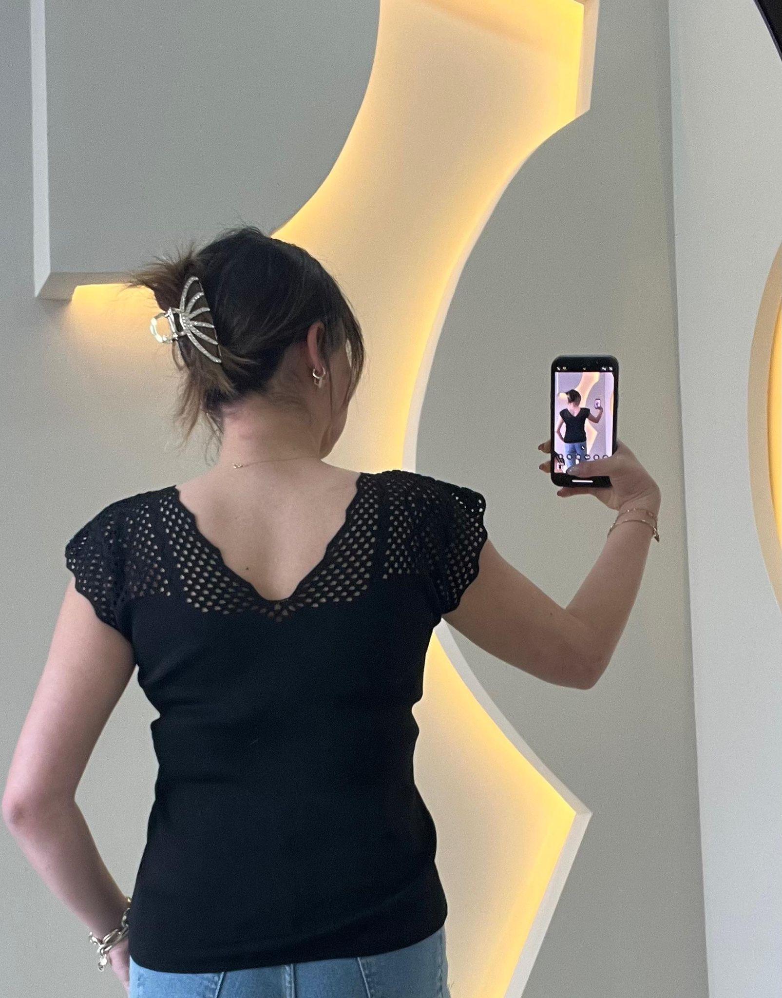 Siyah Omuz Detaylı Ajur Merserize