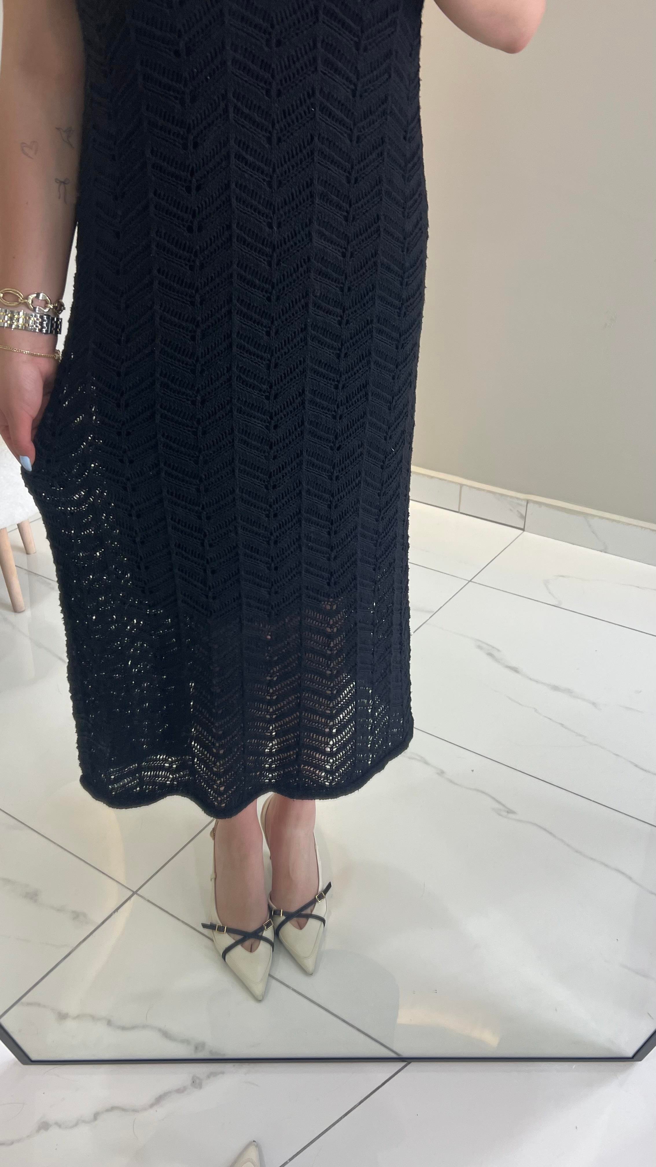 Siyah Örme Astarlı Elbise 