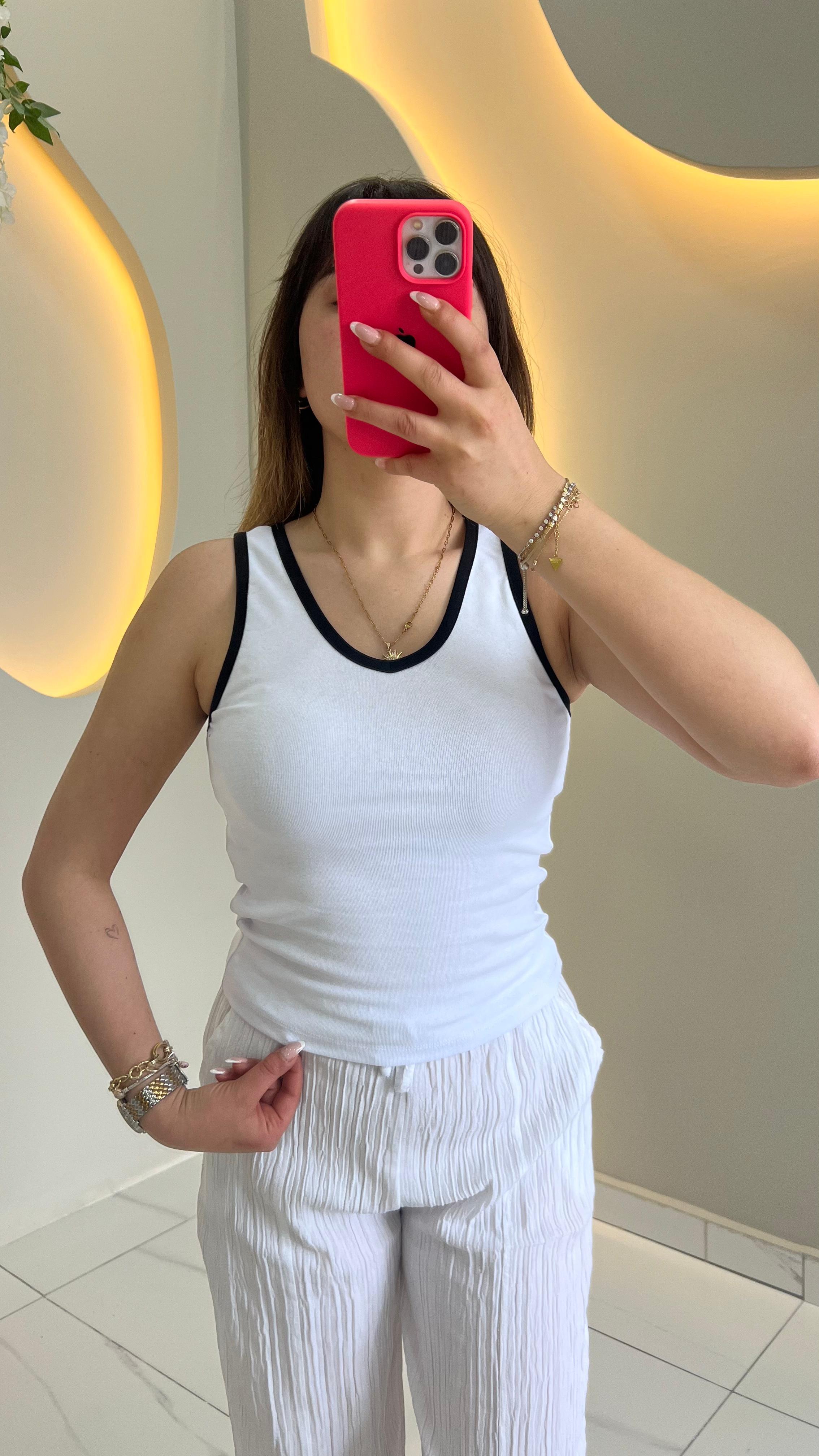 Siyah Pamuklu Biyeli Atlet