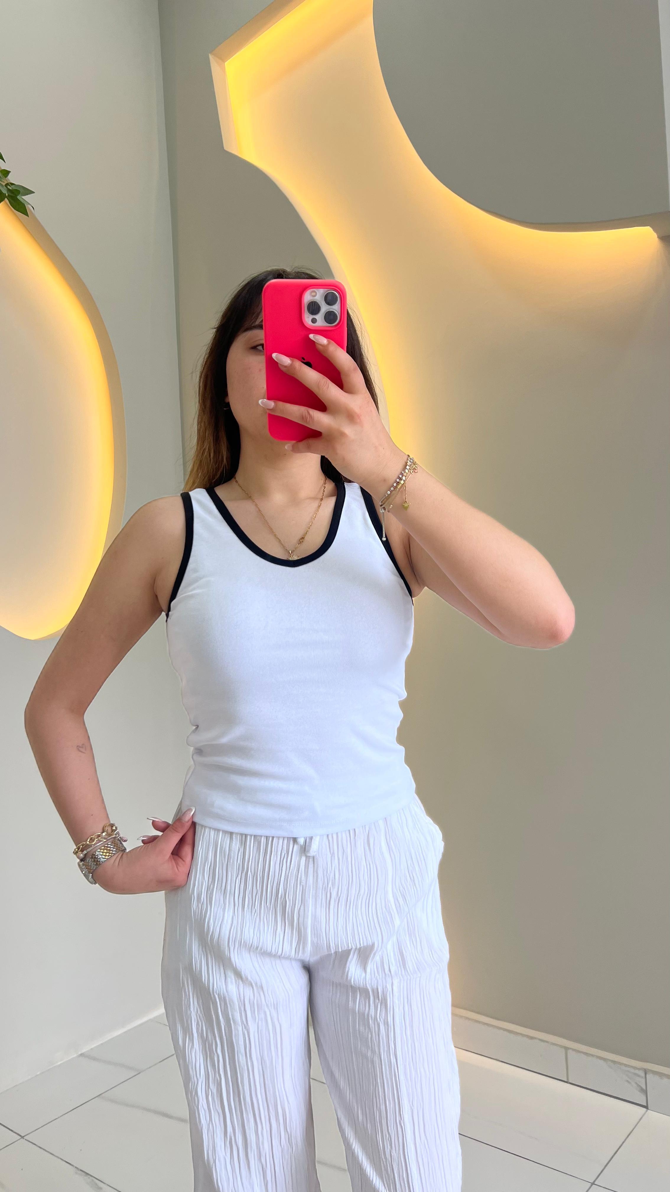 Siyah Pamuklu Biyeli Atlet