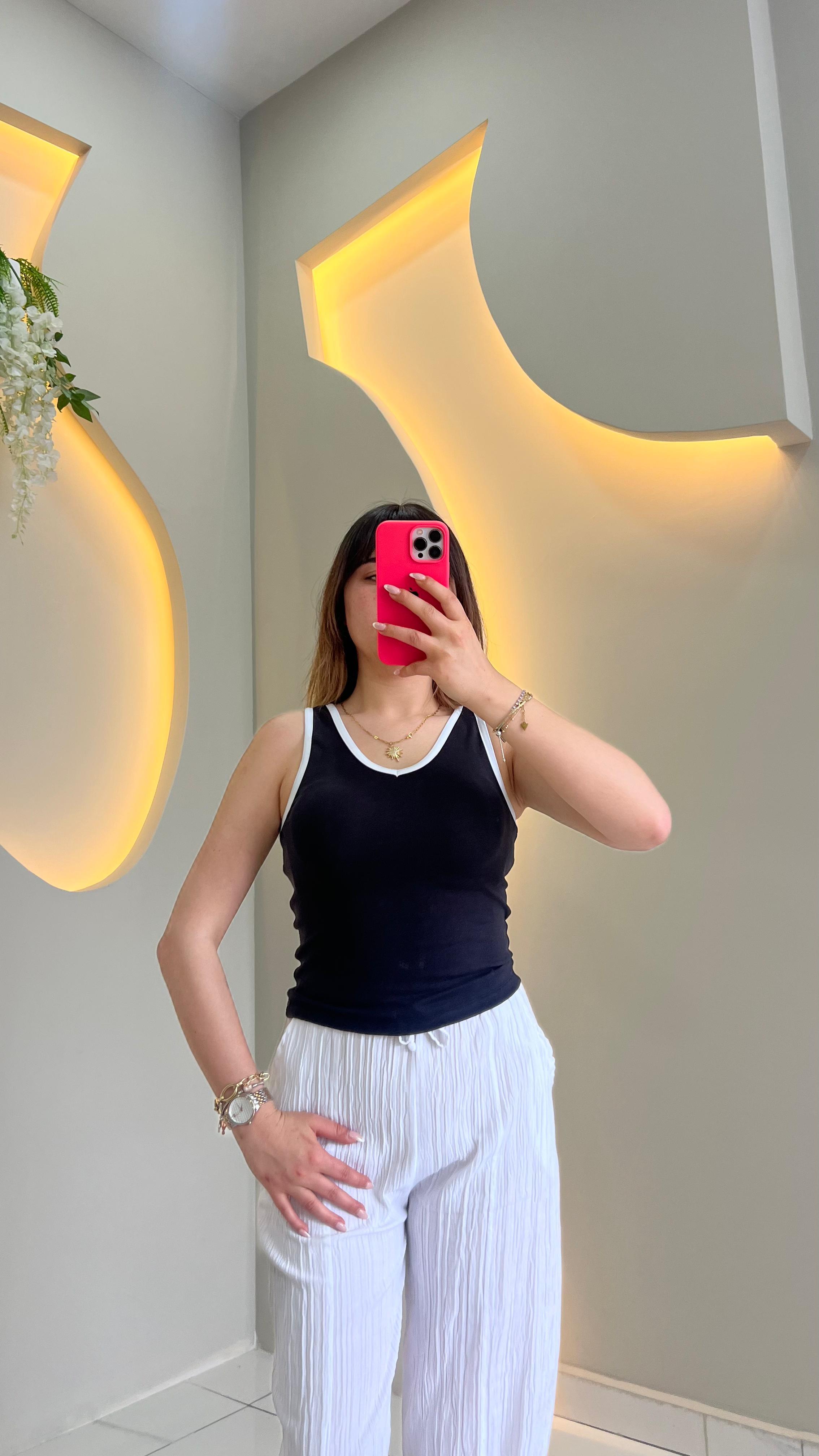 Siyah Pamuklu Biyeli Atlet