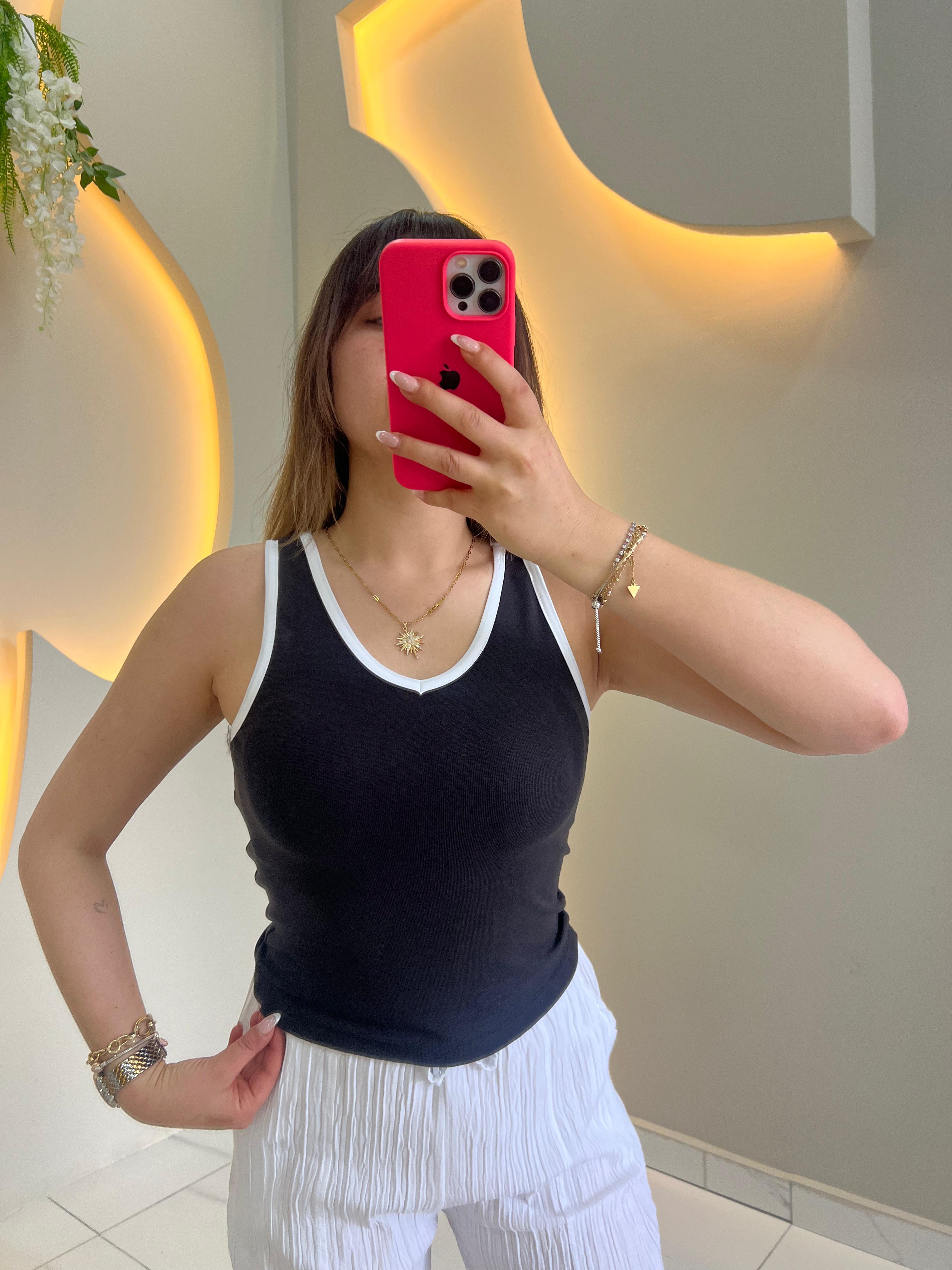 Siyah Pamuklu Biyeli Atlet