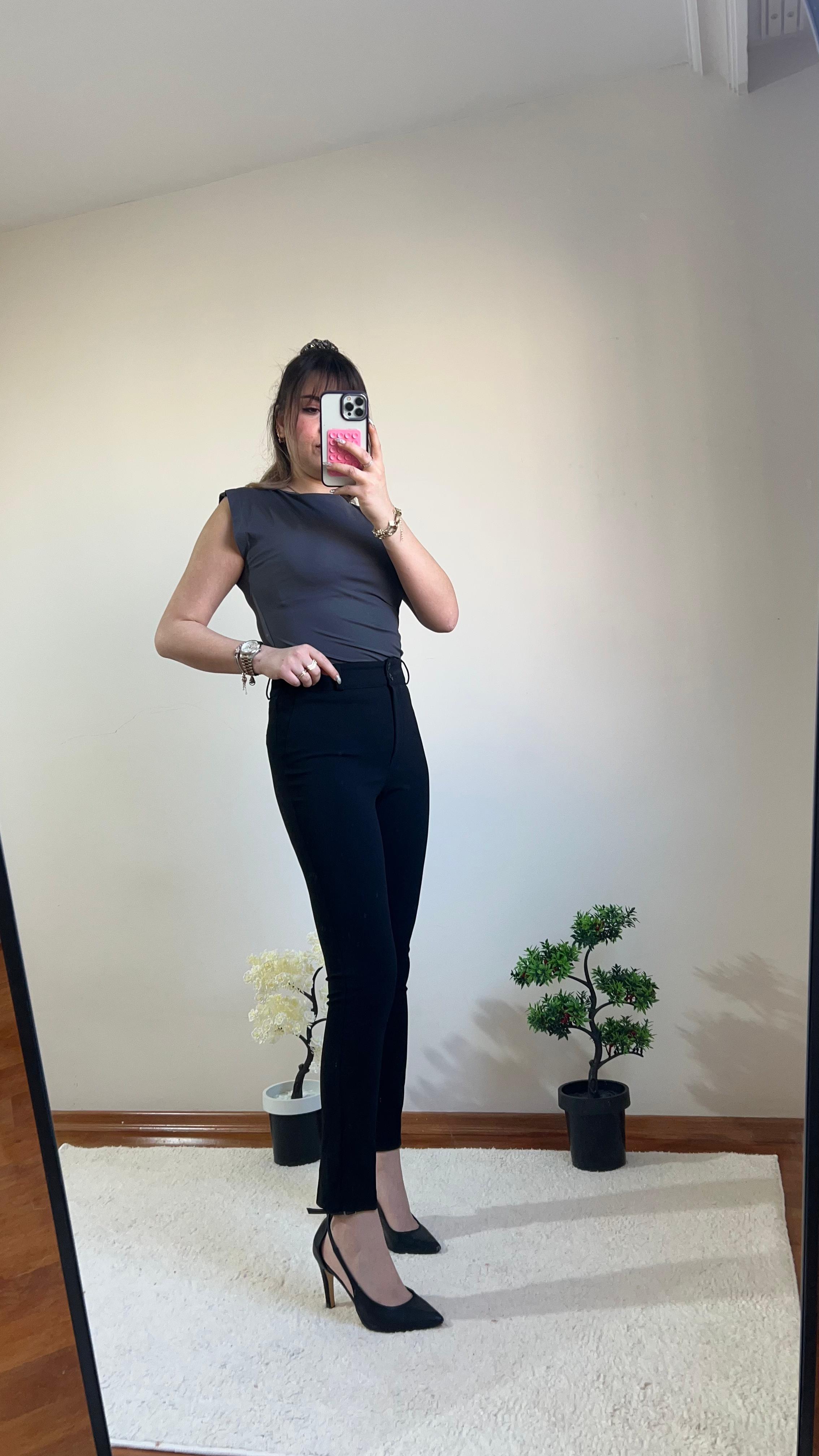 Yüksek Bel Krep Kalem Pantolon