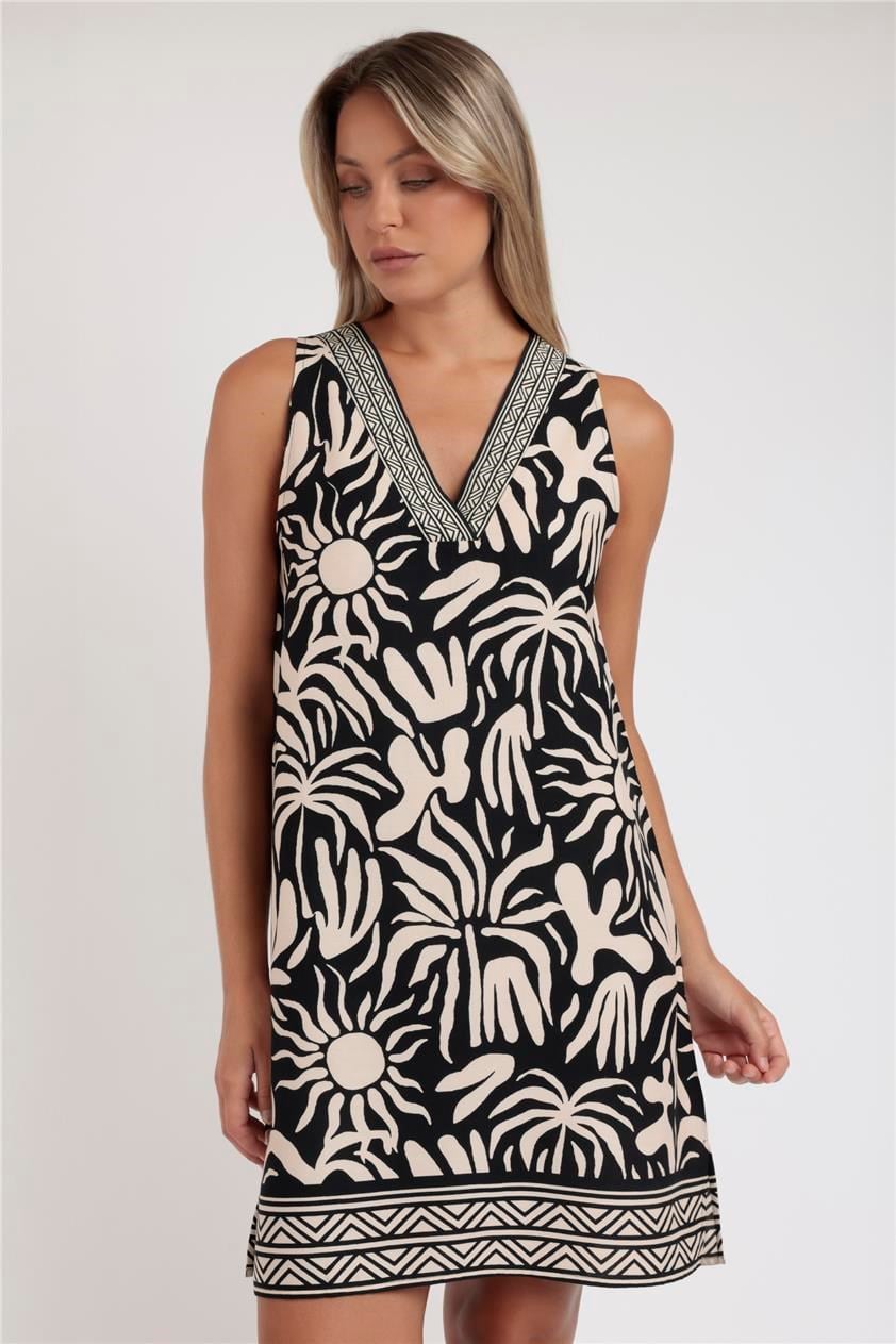 Admas Vestido Sin Mangas Sun Summer V A Kadın Plaj Elbisesi Siyah
