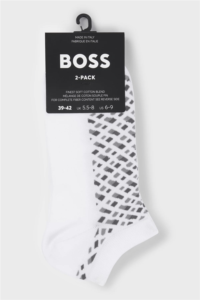 BOSS 2P As Monogram Cc Erkek 2li Çorap Beyaz