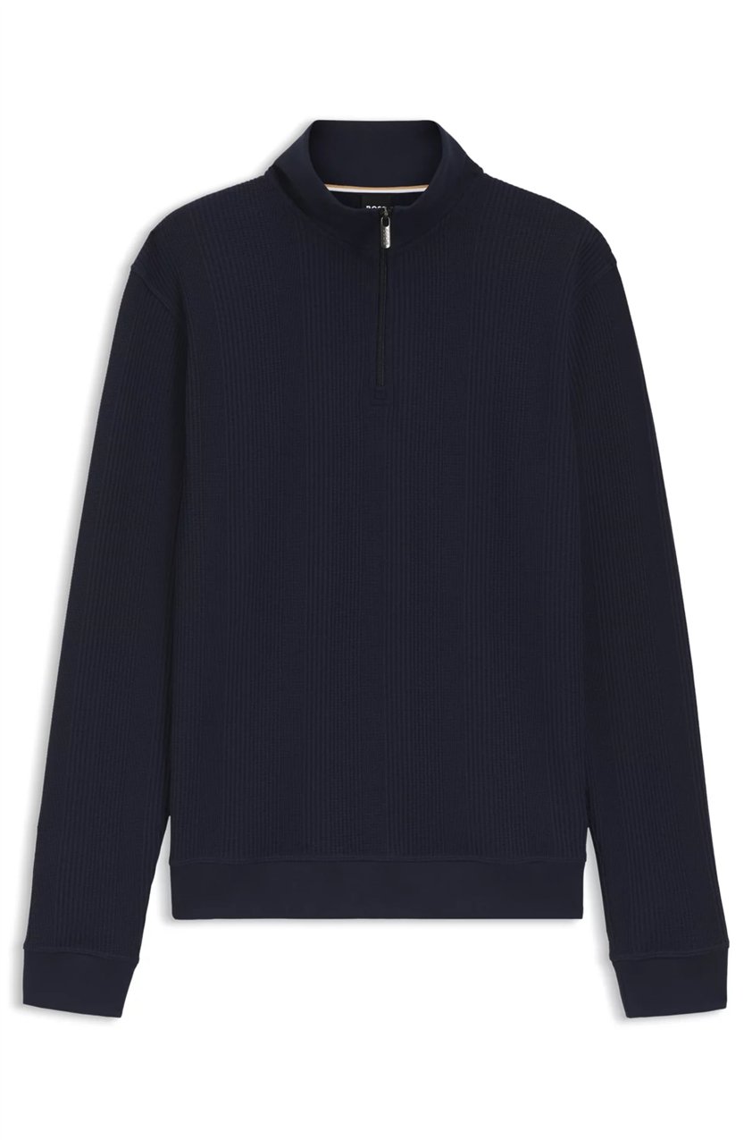 BOSS Structure 1/4 Zip Erkek Fermuarlı Sweatshirt Mavi