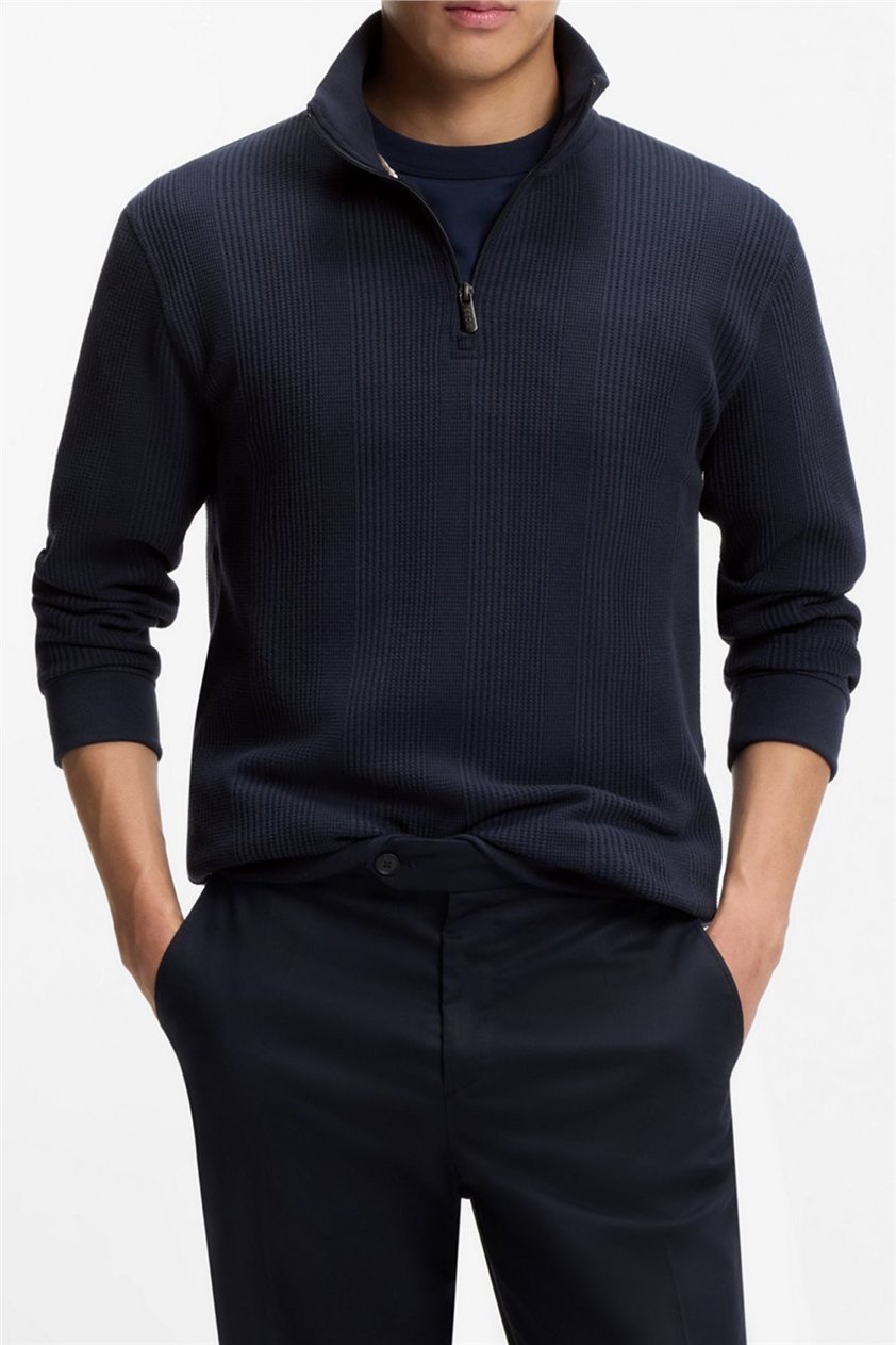 BOSS Structure 1/4 Zip Erkek Fermuarlı Sweatshirt Mavi