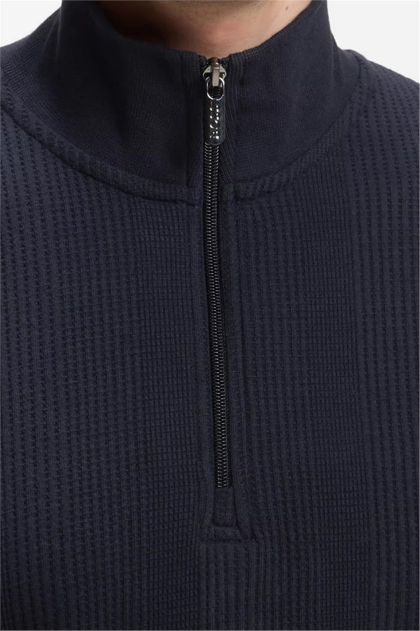 BOSS Structure 1/4 Zip Erkek Fermuarlı Sweatshirt Mavi