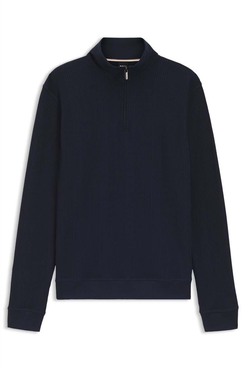 BOSS Structure 1/4 Zip Erkek Fermuarlı Sweatshirt Mavi