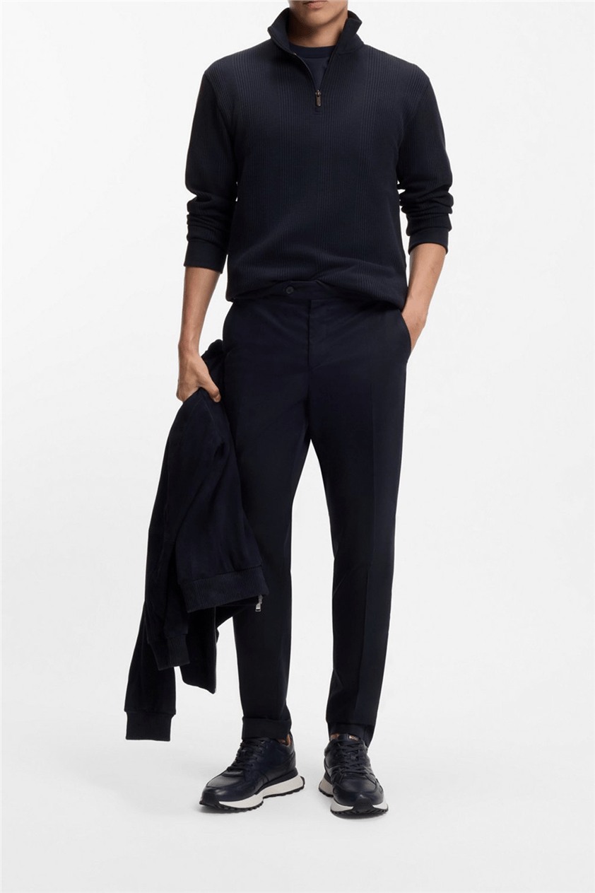 BOSS Structure 1/4 Zip Erkek Fermuarlı Sweatshirt Mavi