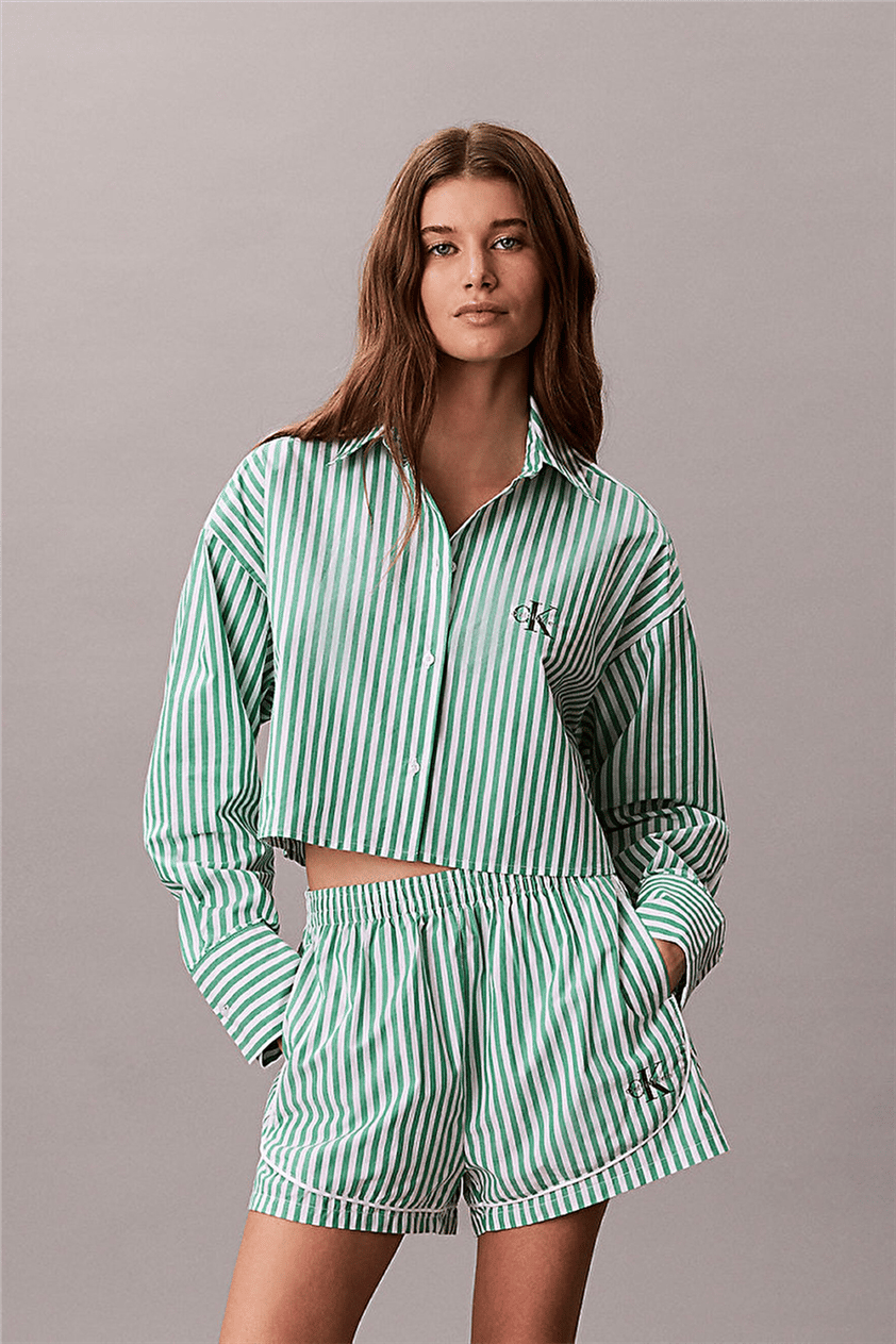 Calvin Klein Ck Graphic Cropped P Kadın Pijama Üstü Yeşil