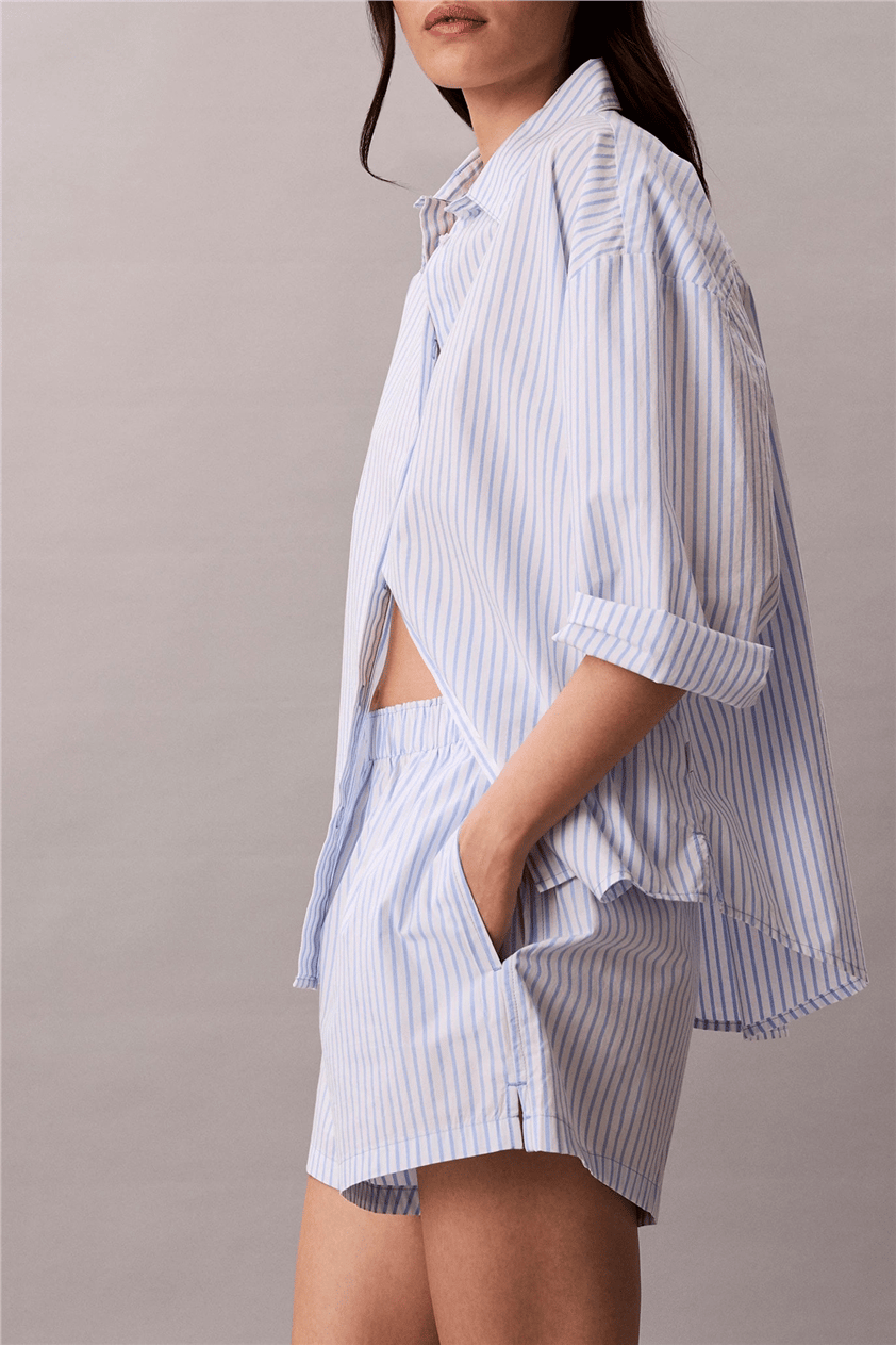 Calvin Klein Covered Wb Poplin Sh Kadın Pijama Altı Mavi