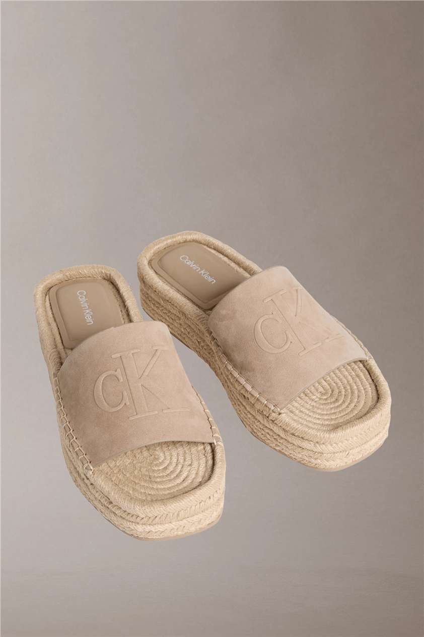 Calvin Klein Flatf Espa Mule Nub Kadın Espadril Bej