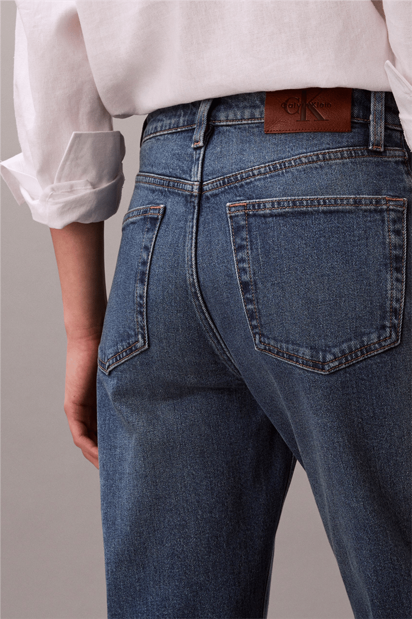 Calvin Klein High Rise Straight V Kadın Jean Pantolon Mavi