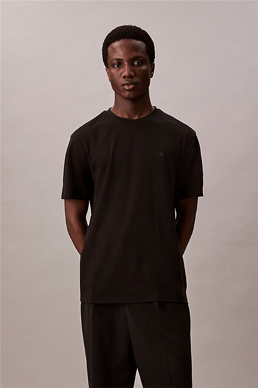 Calvin Klein Ss Supima Chest Emb Crewneck Tee Erkek Bisiklet Yaka T-Shirt Siyah