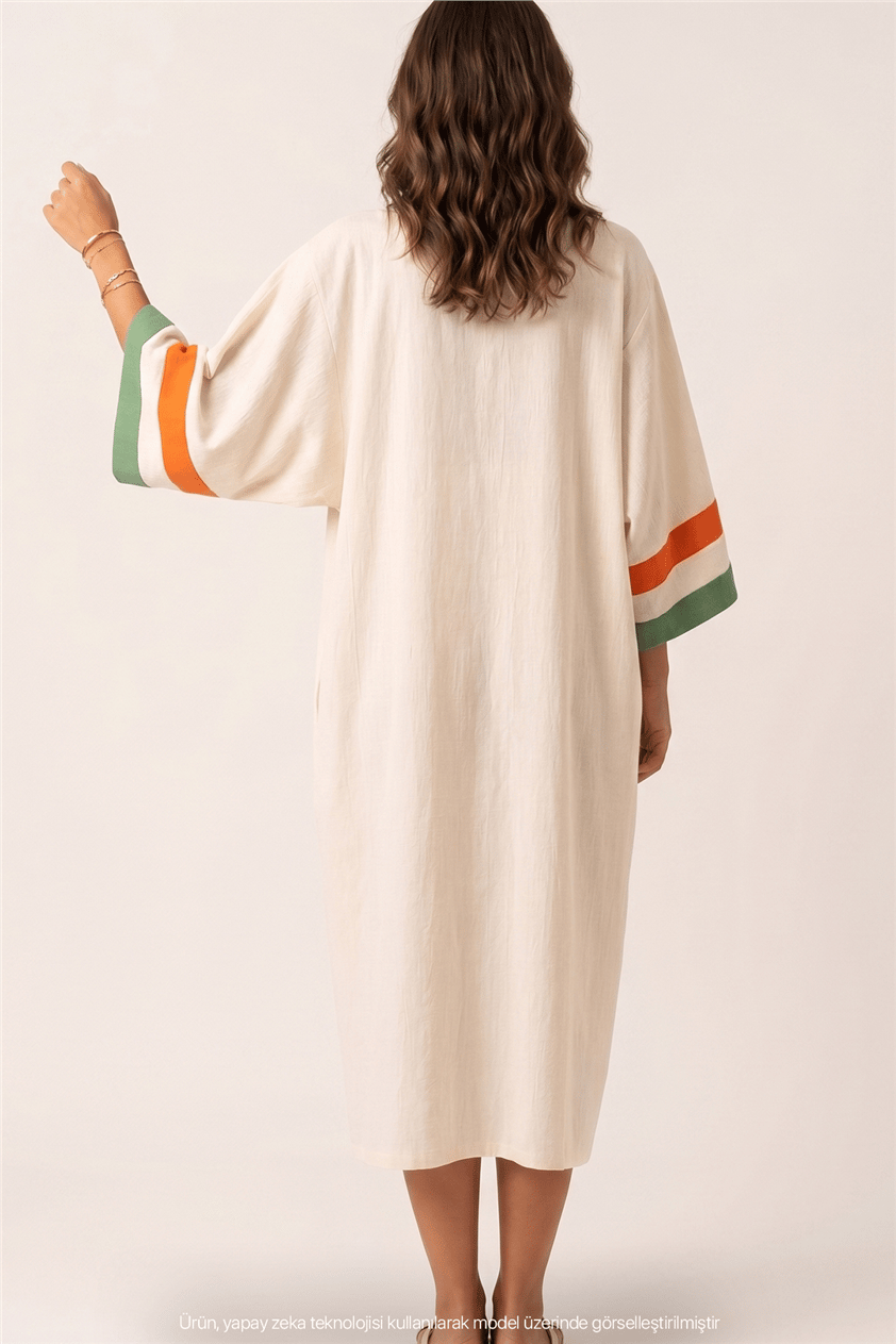Lalamia Kadın Pamuk Keten Kaftan Ekru