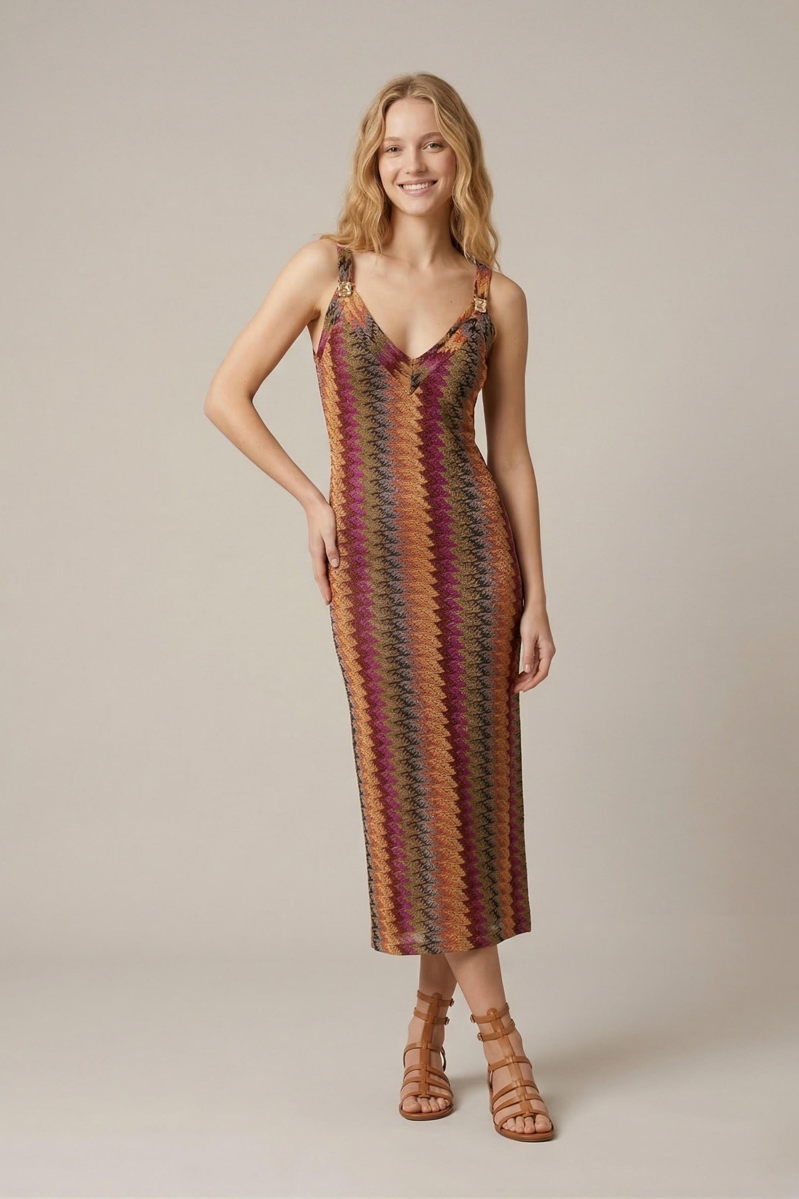 Lalamia Kadın Triko İpli Missoni Askılı Elbise Aksesuarlı