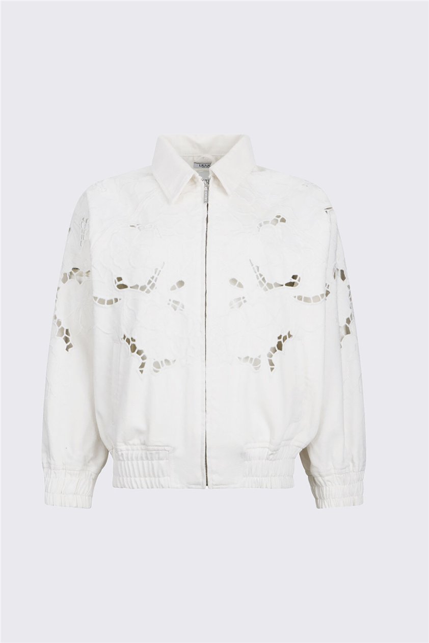 Liu Jo Bomber Denim Embroidery Kadın Kot Mont Beyaz