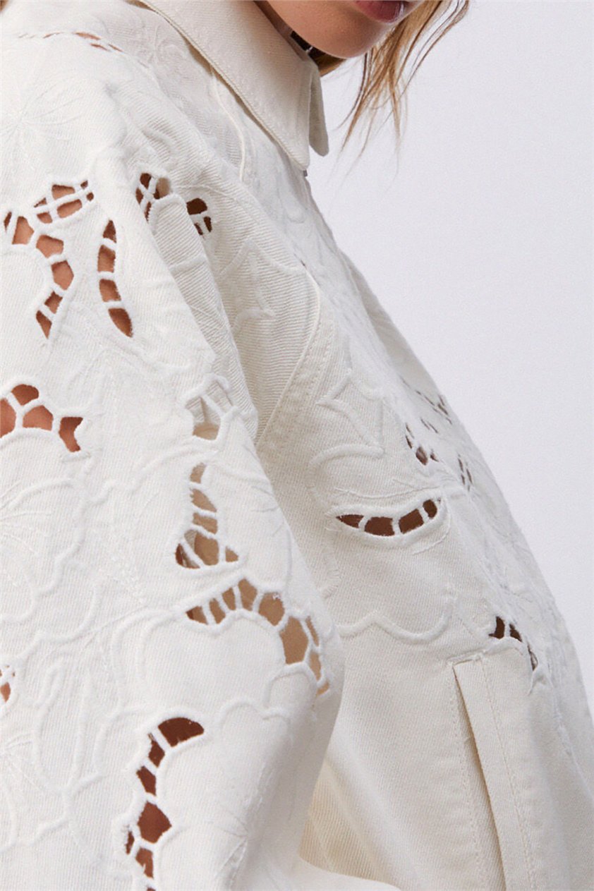 Liu Jo Bomber Denim Embroidery Kadın Kot Mont Beyaz