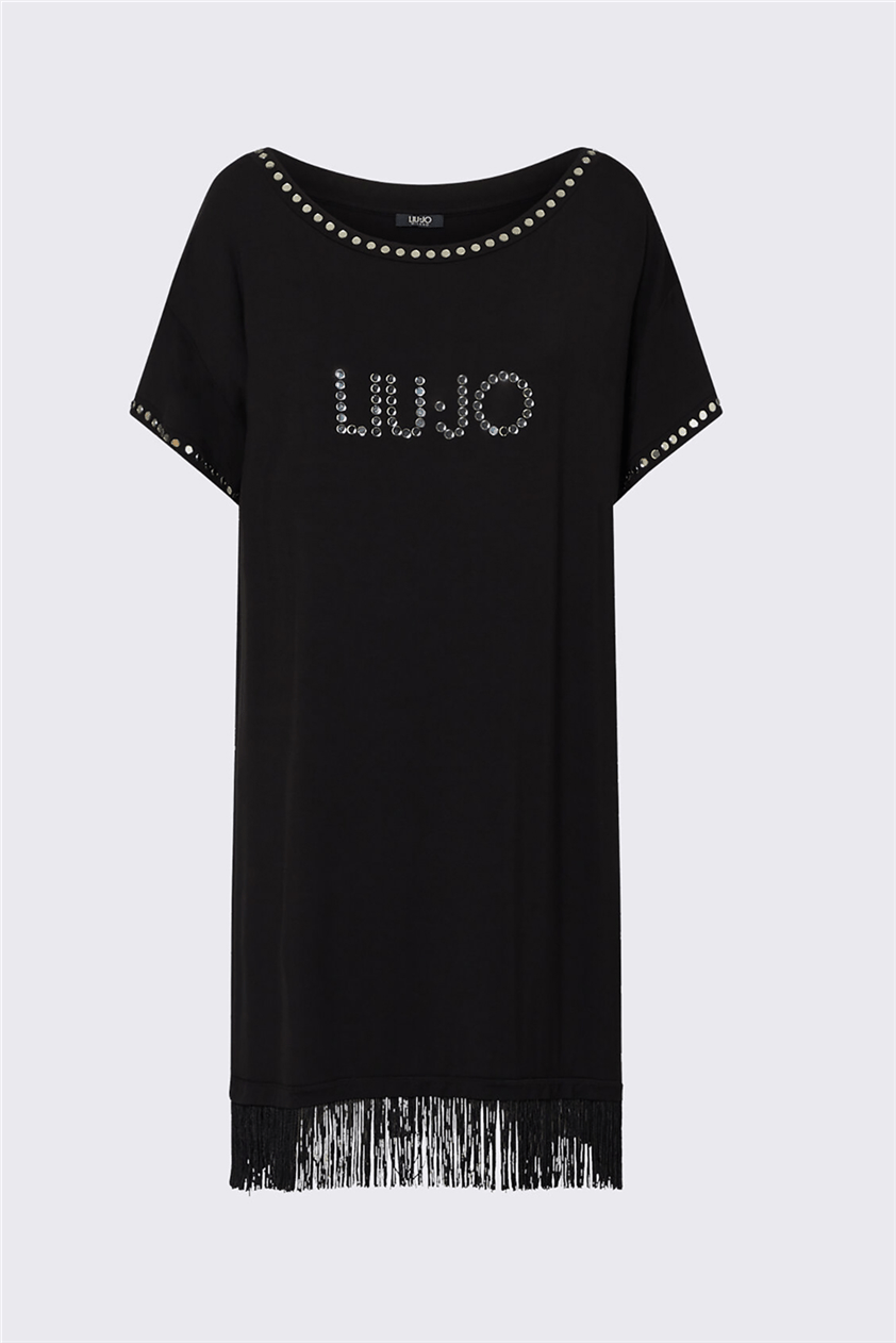 Liu Jo Ecs Abito Jersey C/Frange Kadın Plaj Elbisesi Siyah