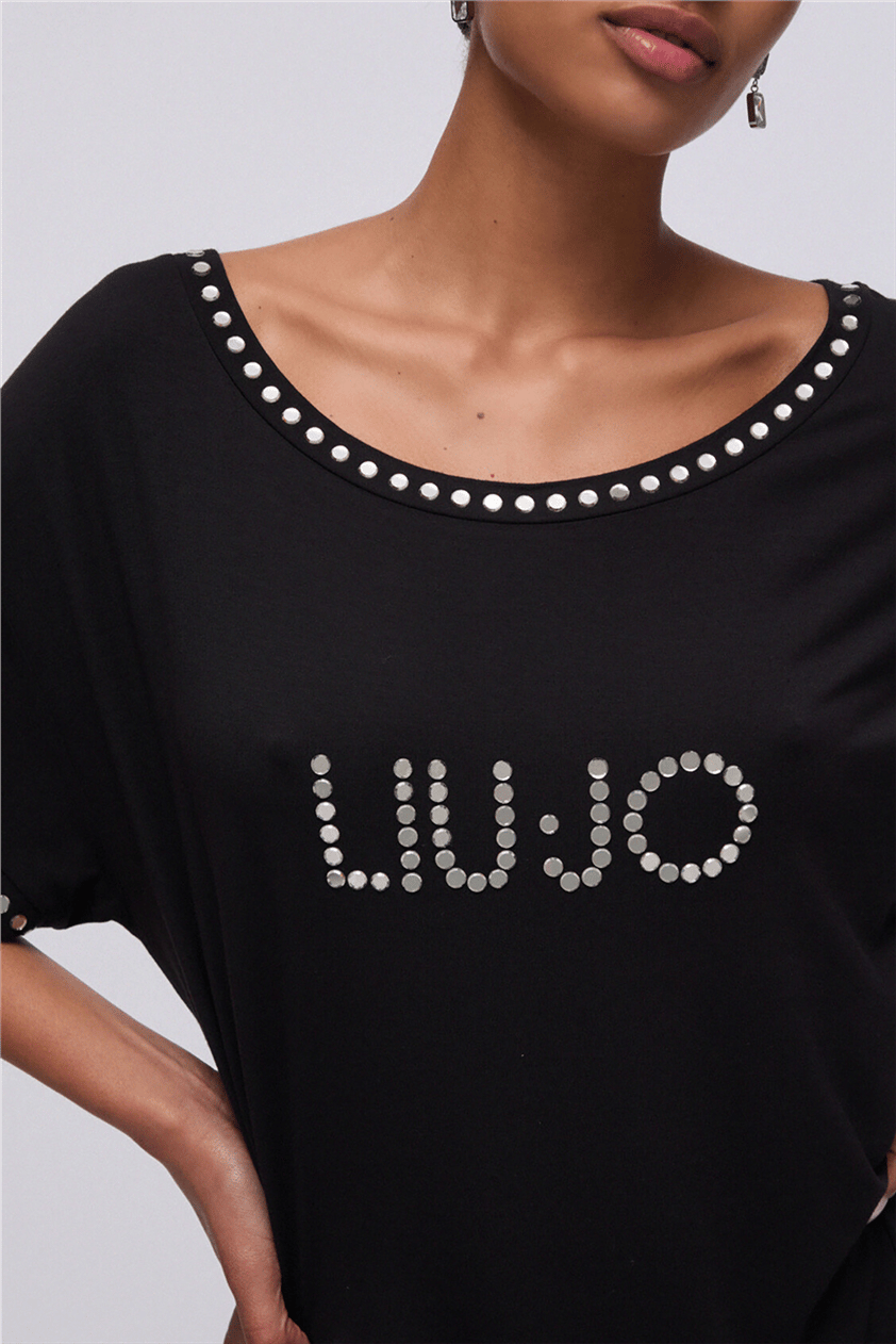 Liu Jo Ecs Abito Jersey C/Frange Kadın Plaj Elbisesi Siyah