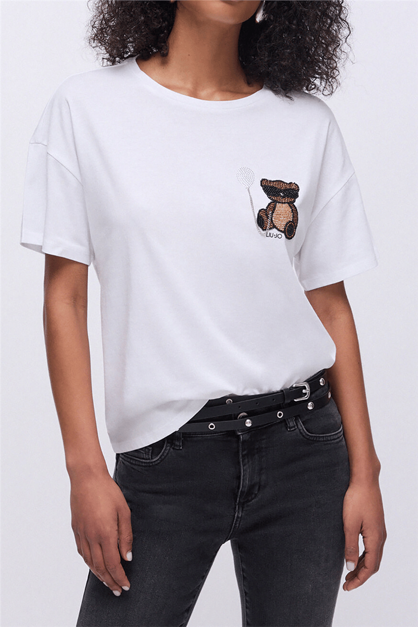 Liu Jo Ecs T-Shirt Moda M/C Kadın Bisiklet Yaka T-Shirt Beyaz