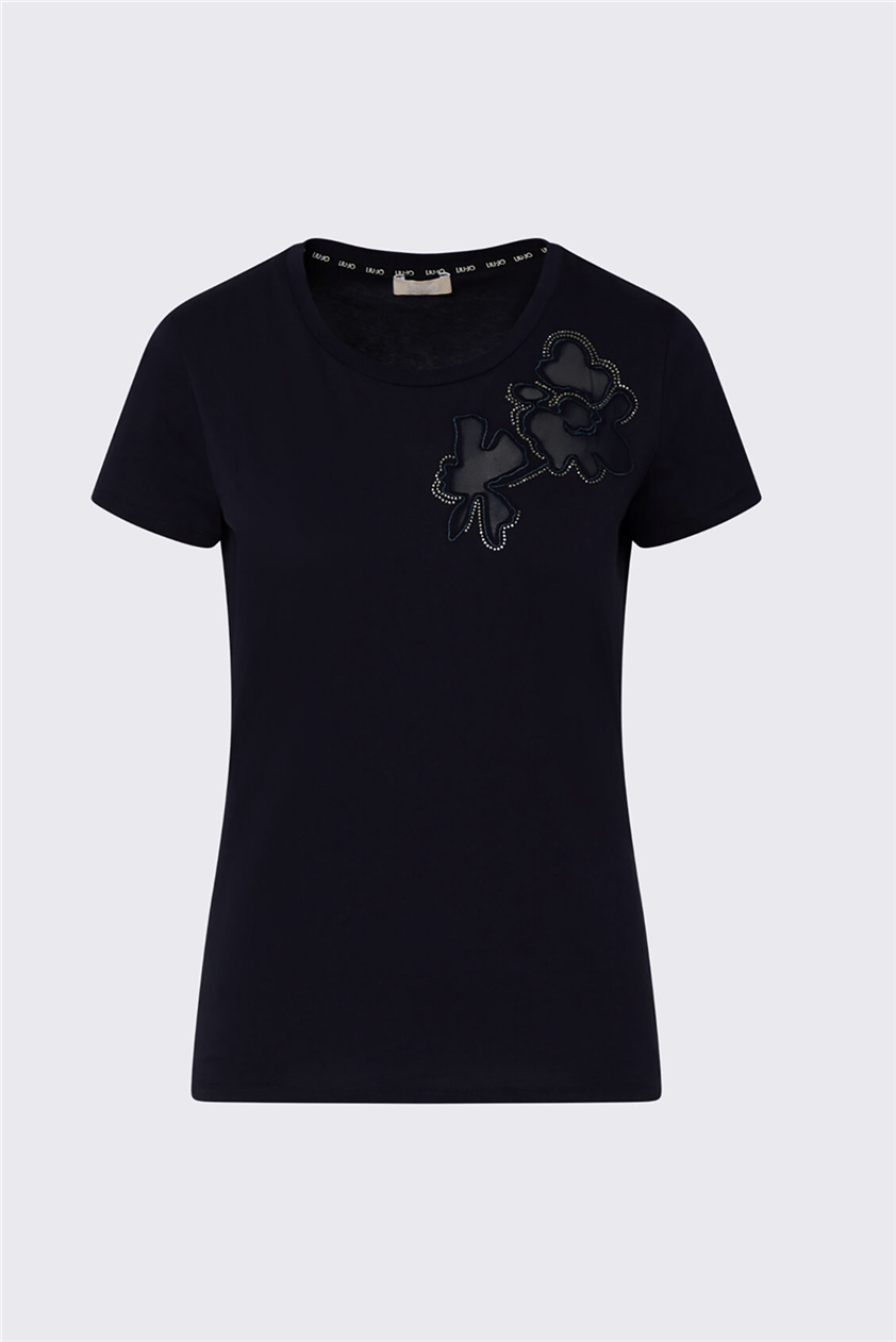 Liu Jo Ecs T-Shirt Moda M/C Kadın Bisiklet Yaka T-Shirt Mavi
