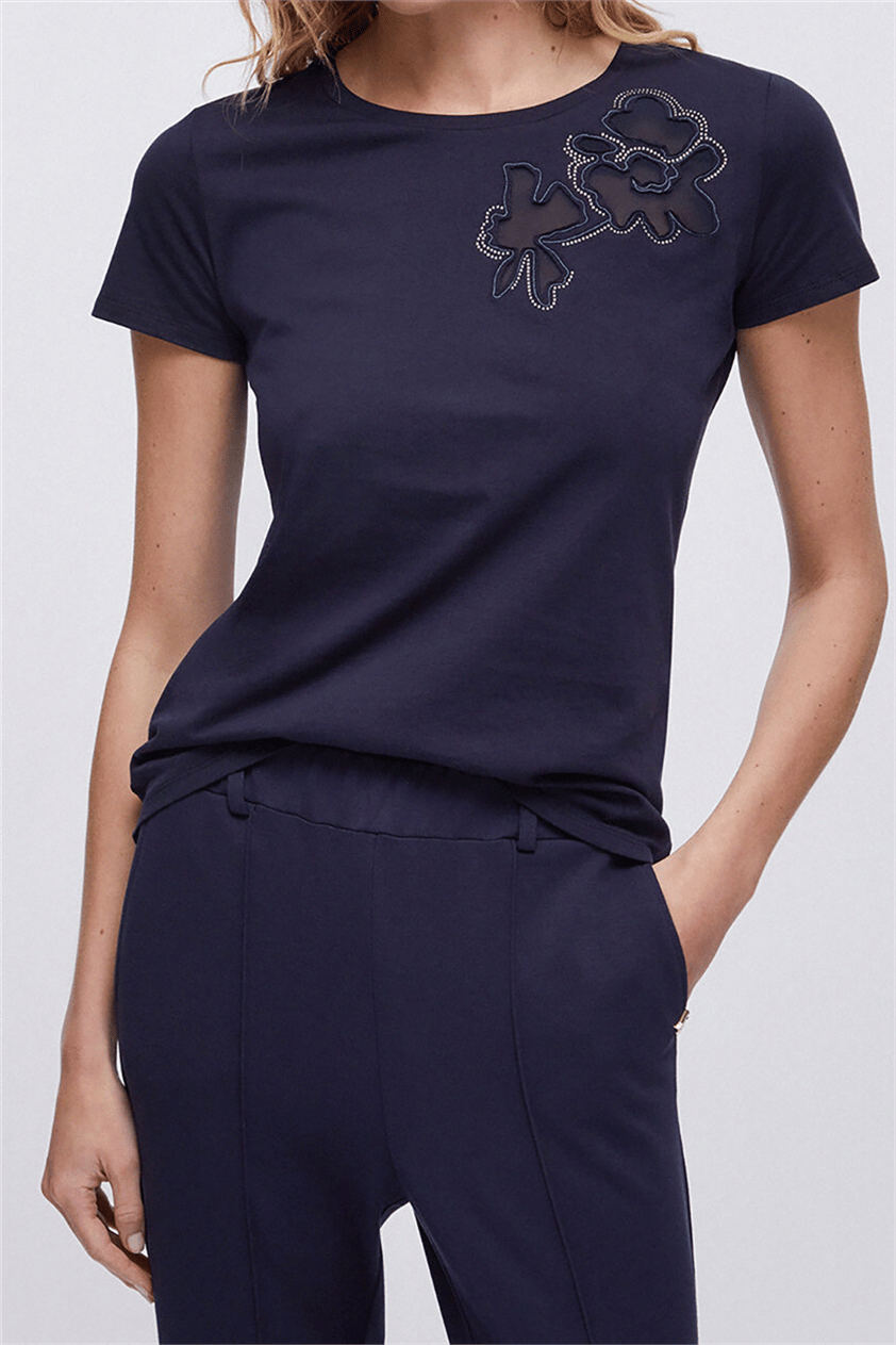 Liu Jo Ecs T-Shirt Moda M/C Kadın Bisiklet Yaka T-Shirt Mavi