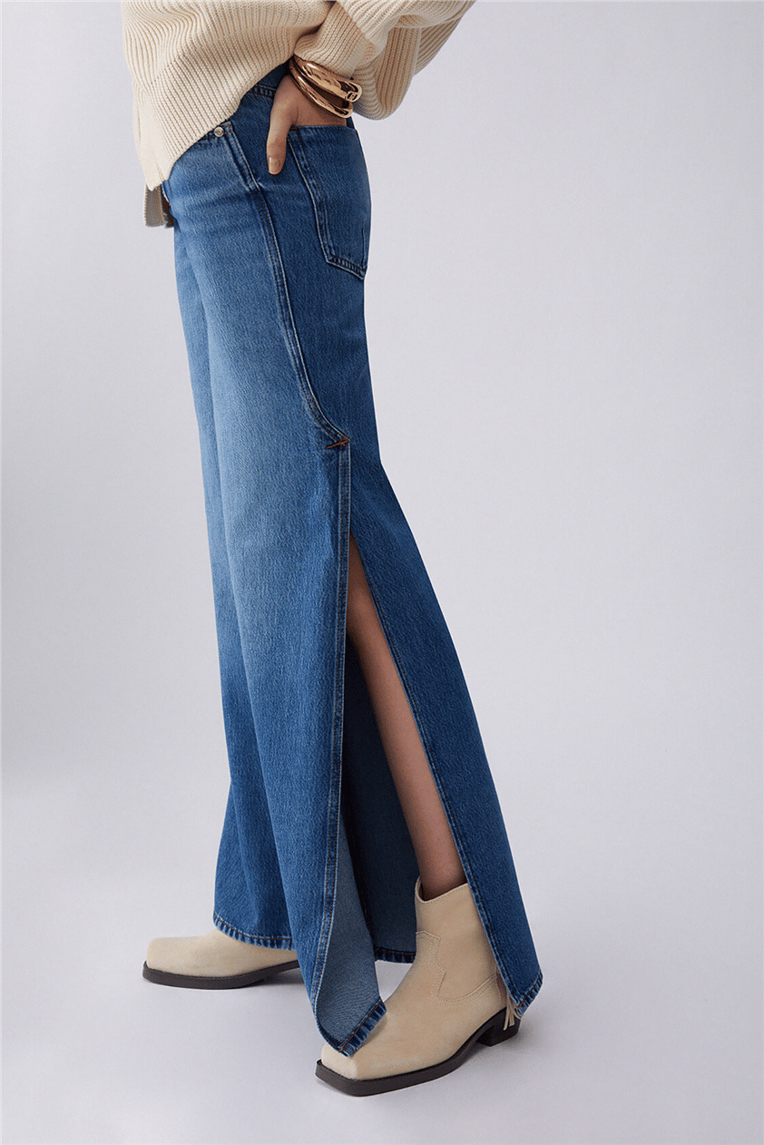 Liu Jo Pant.Midi Flare Split Reg.W. Kadın Jean Pantolon Mavi