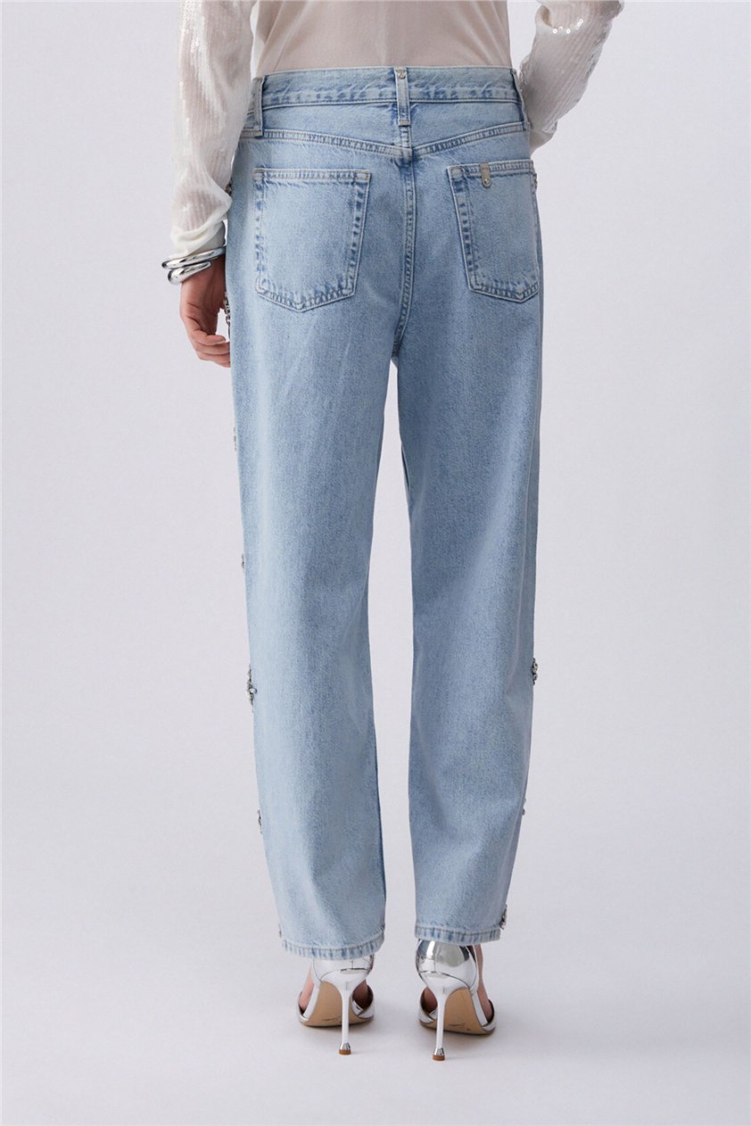 Liu Jo Pant.Straight Studs H.W. Kadın Jean Pantolon Mavi