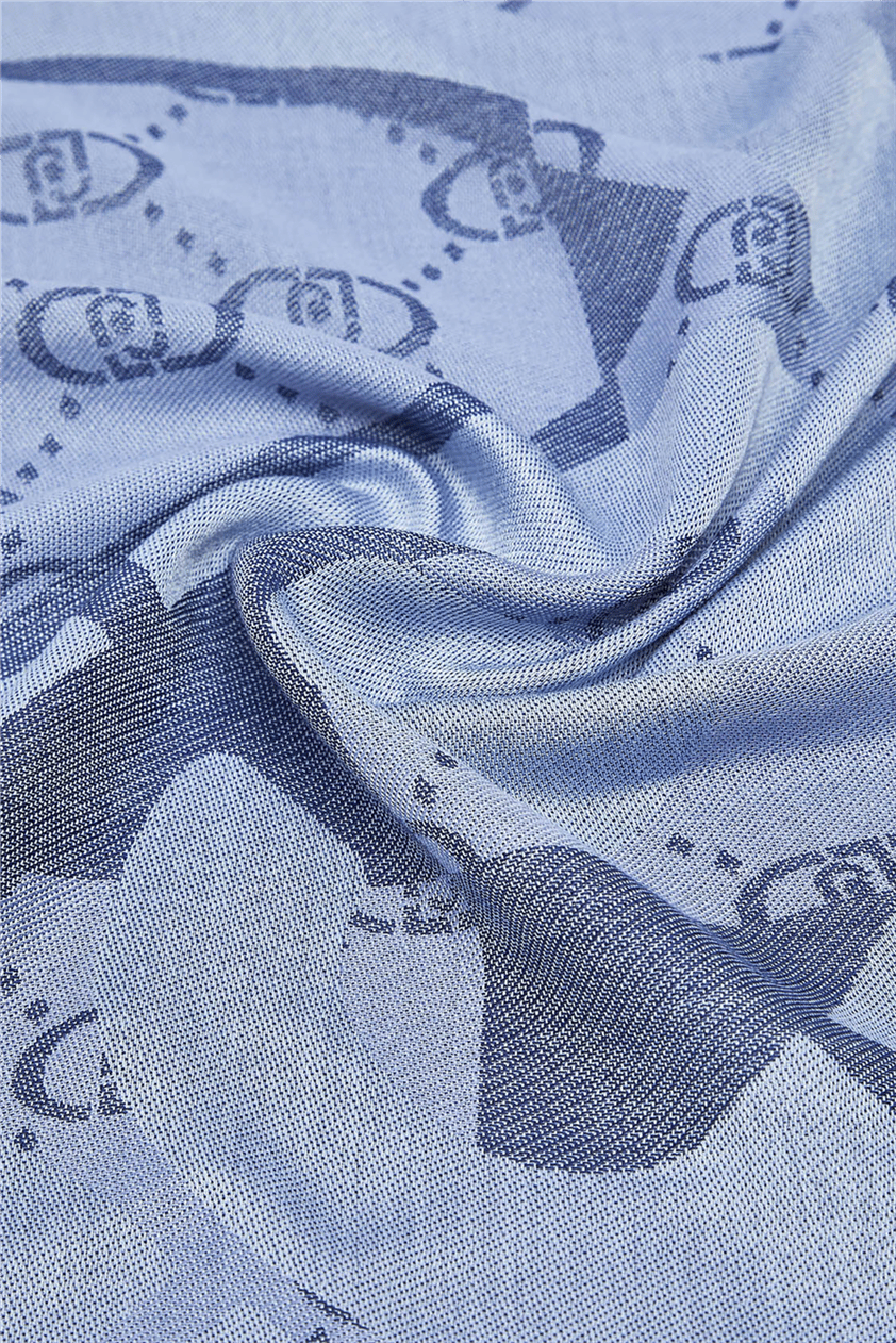 Liu Jo Square Jacquard Logo Kadın Fular Mavi