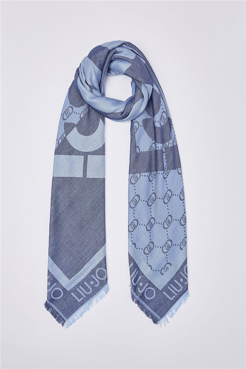 Liu Jo Square Jacquard Logo Kadın Fular Mavi