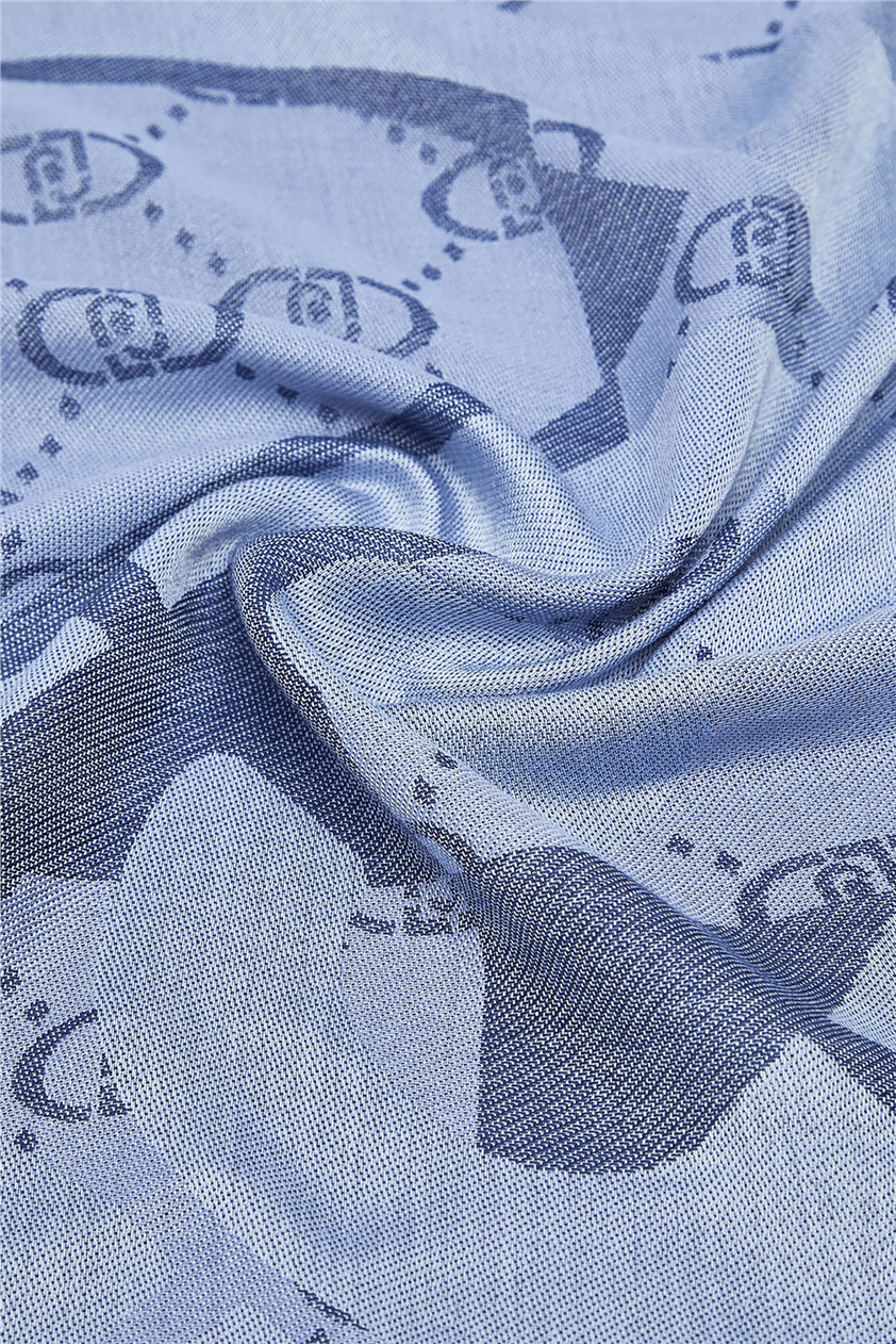 Liu Jo Square Jacquard Logo Kadın Fular Mavi