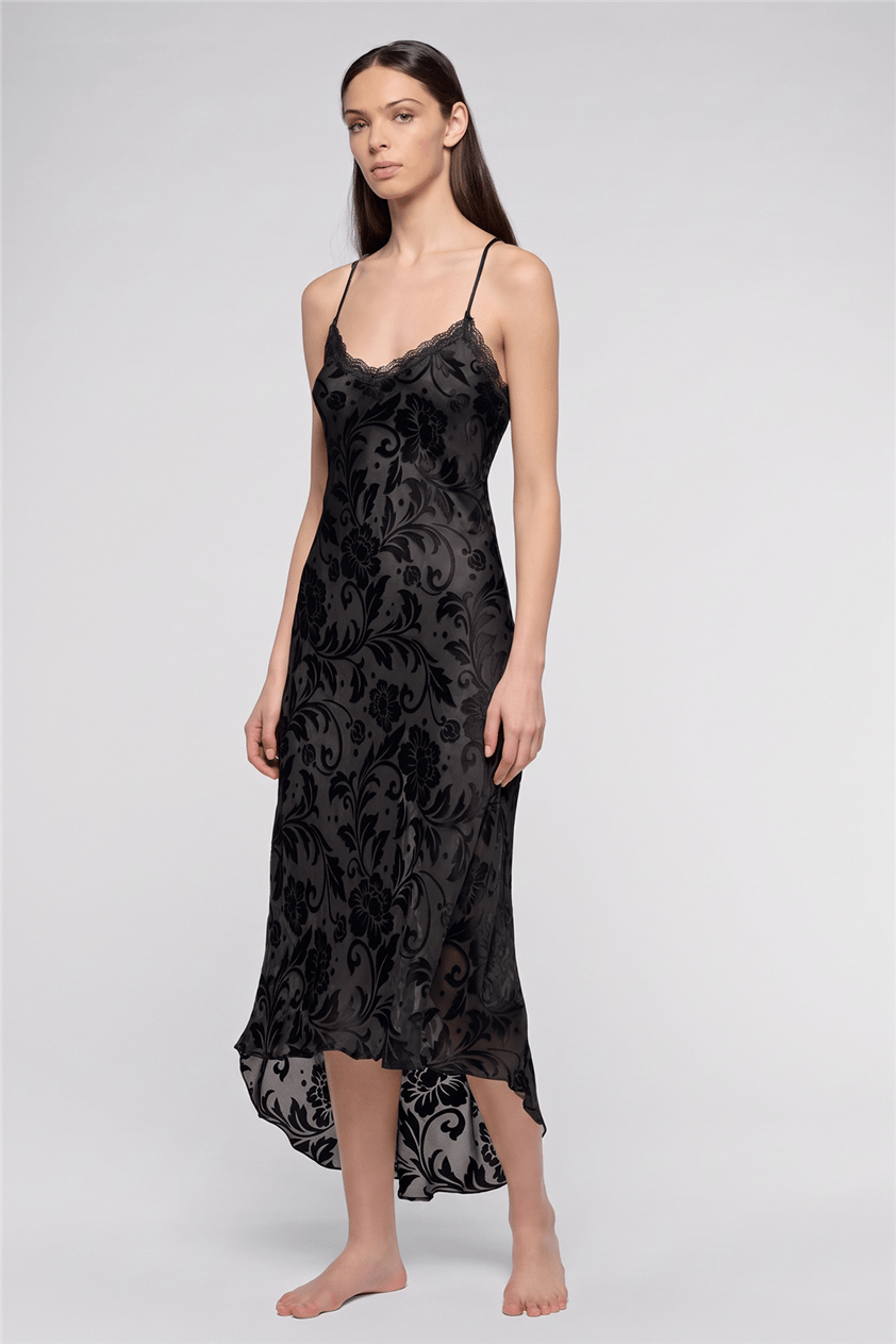Luna di Seta Damask Devore' Negligee Kadın Gecelik Siyah