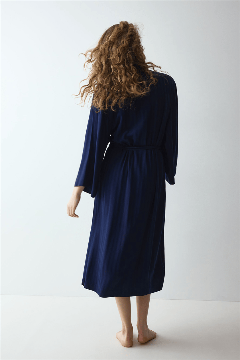 Triumph Amourette Jacquard Long Robe Kadın Sabahlık Lacivert