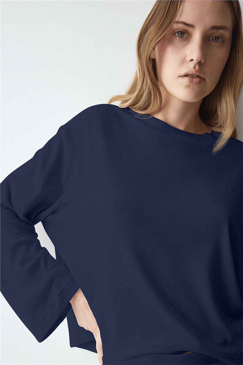 Triumph Cozy Comfort Top X 01 Kadın Uzun Kollu T-Shirt Mavi