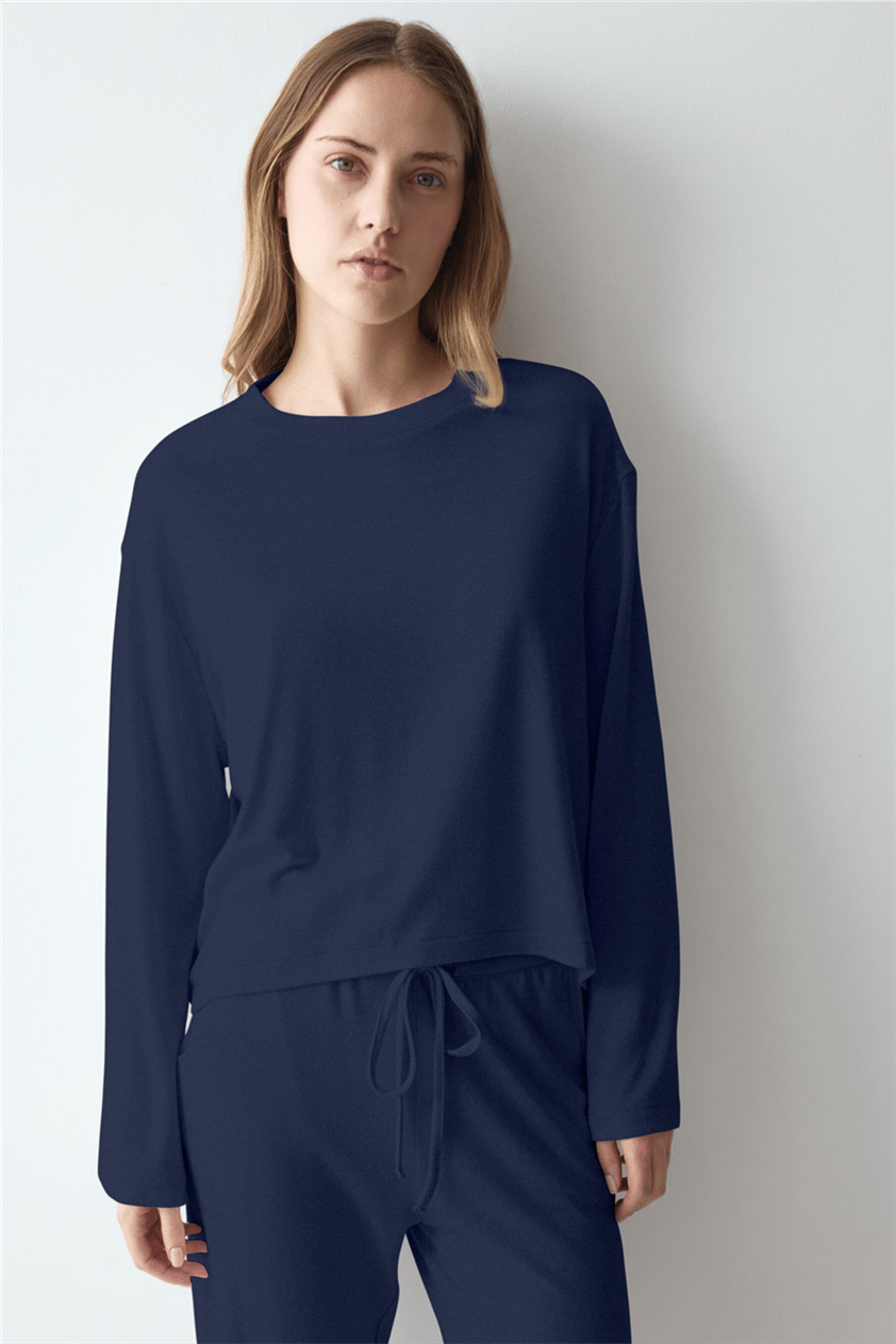 Triumph Cozy Comfort Top X 01 Kadın Uzun Kollu T-Shirt Mavi