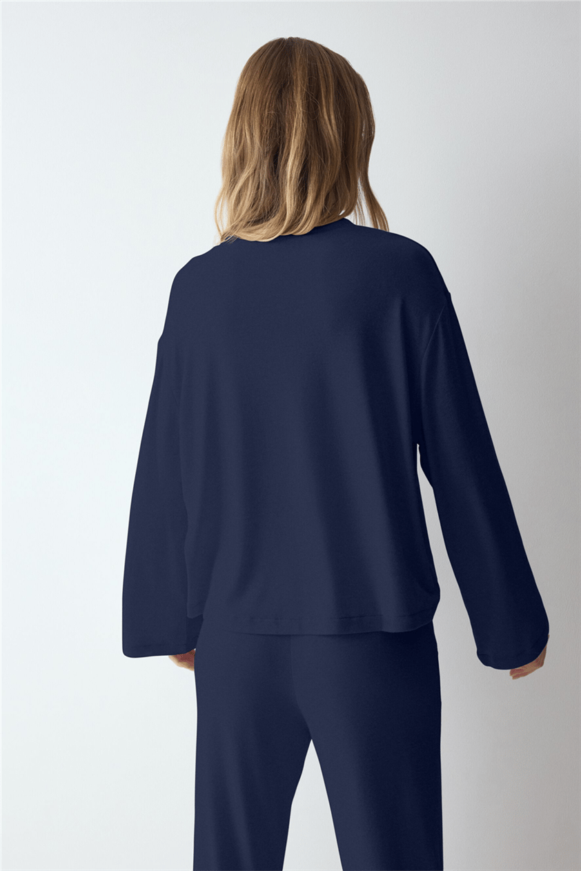 Triumph Cozy Comfort Top X 01 Kadın Uzun Kollu T-Shirt Mavi