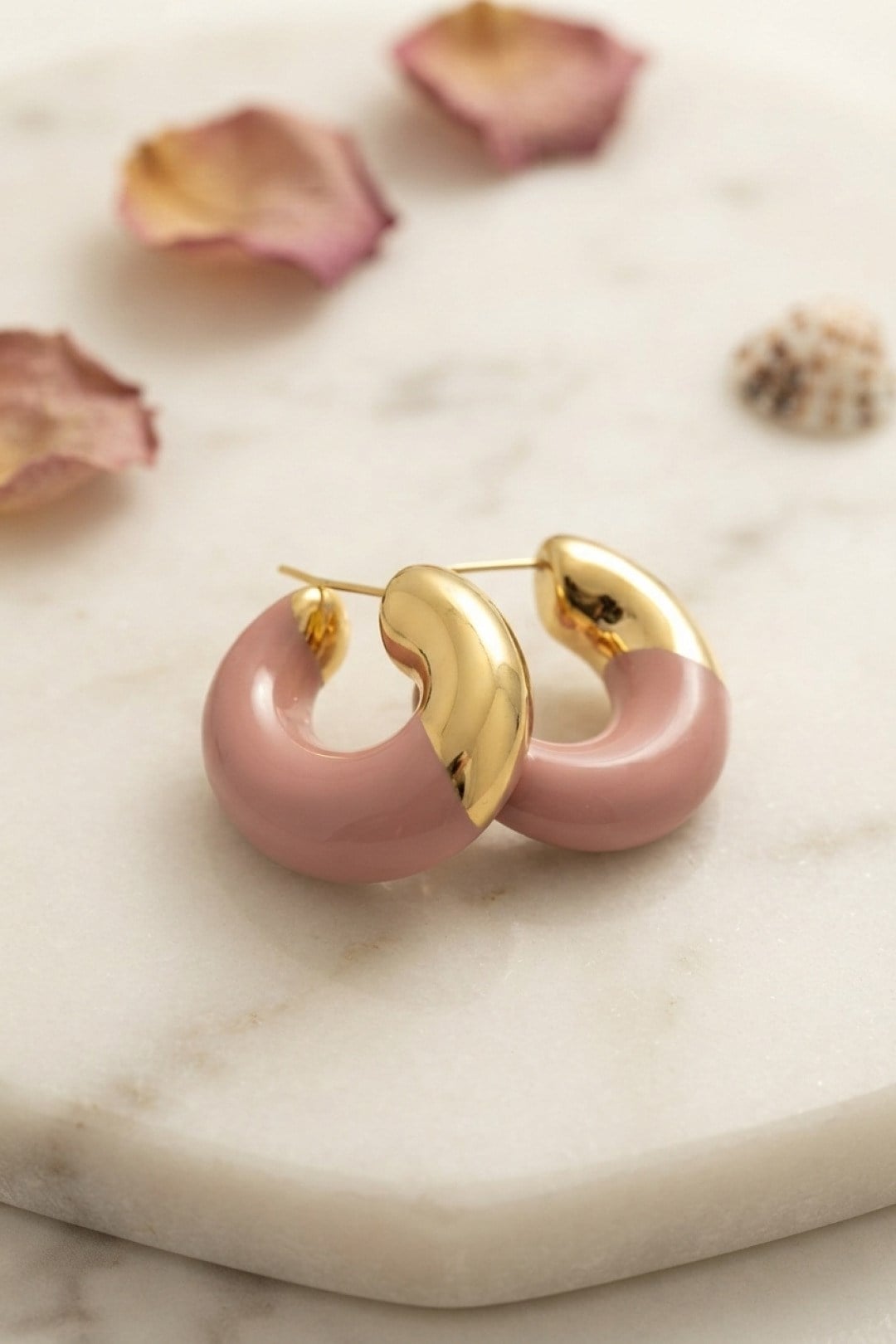 316L Çelik Gold Renk Pembe Halka Model Kadın Küpe