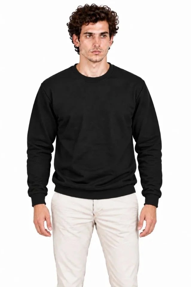 Erkek 3Lü Bisiklet Yaka İçi Şardonlu 2 İplik Düz Uzun Kollu Regular Fit Sweatshirt - Siyah - Bordo - Gri