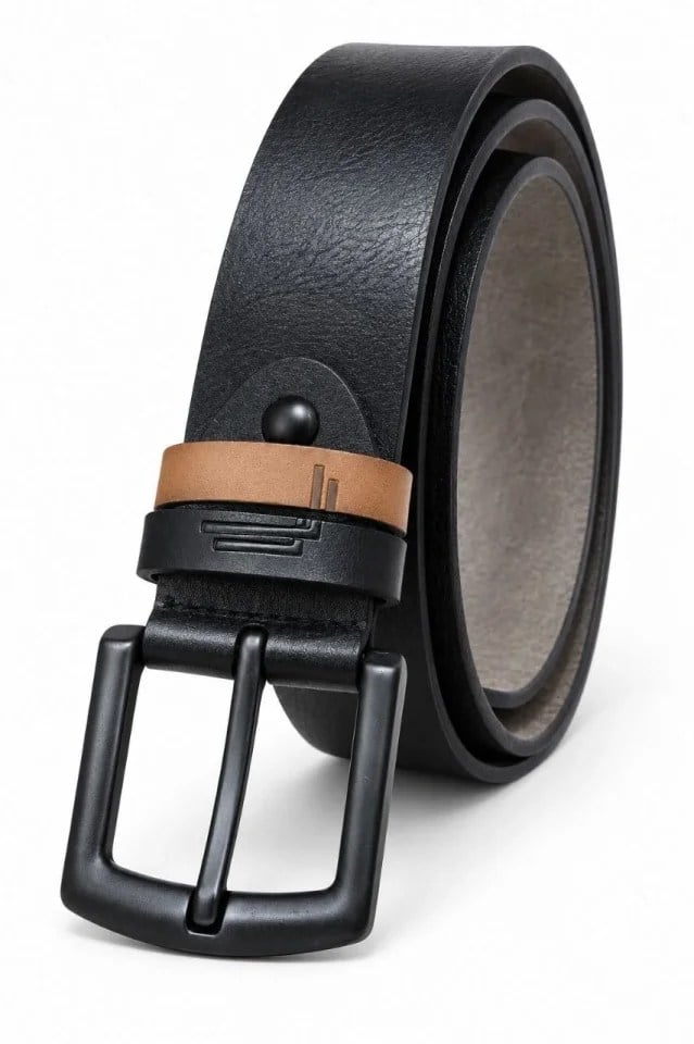 Erkek Siyah 4 Cm Çift Biritli Metal Tokalı Kot Ve Kumaş Pantolon Kemeri