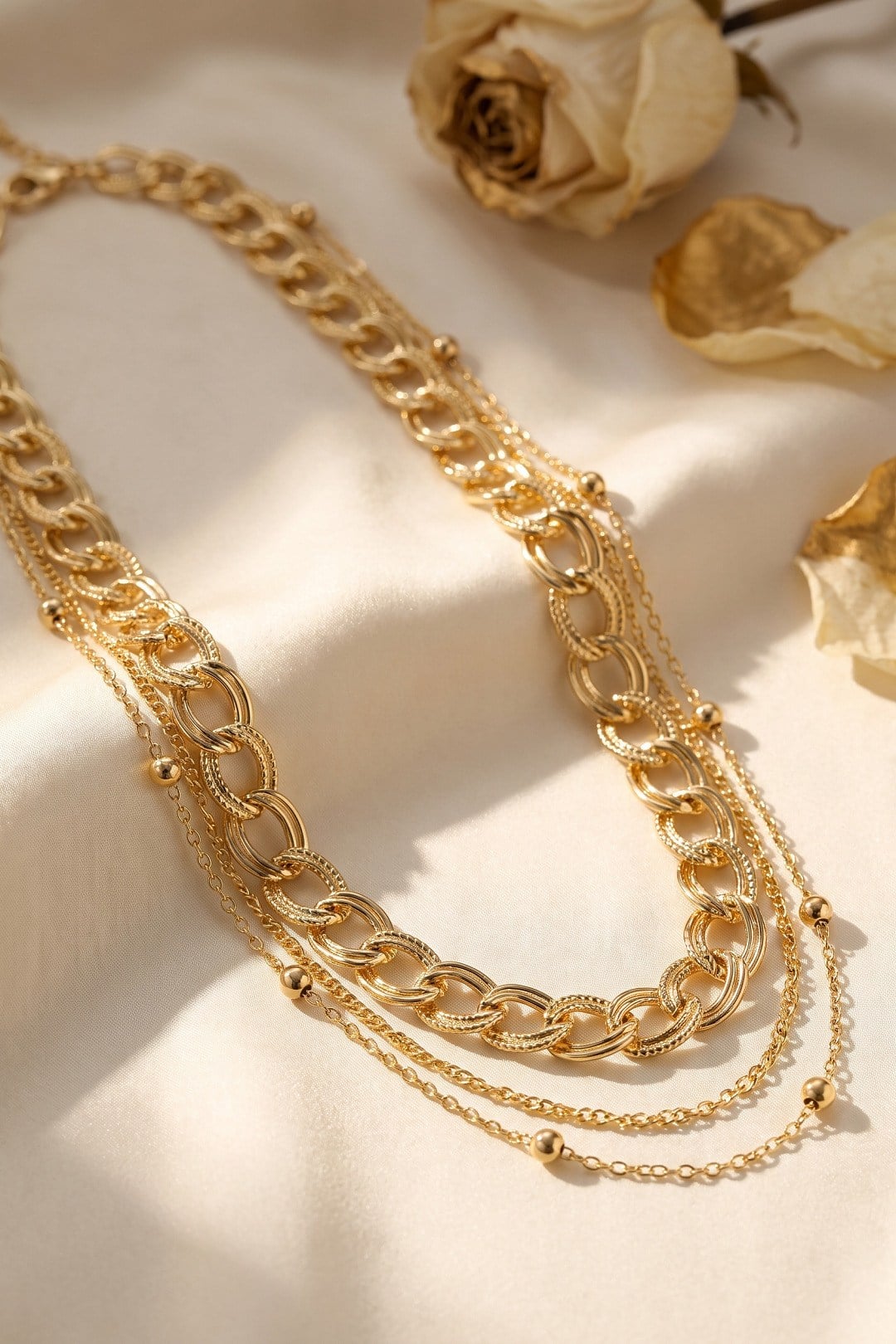 Gold Renk Pirinç Zincir Model Kombin Kadın Kolye