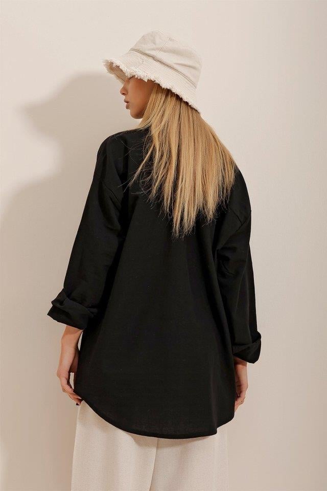 Kadın Keten Kumaş Oversize Gömlek