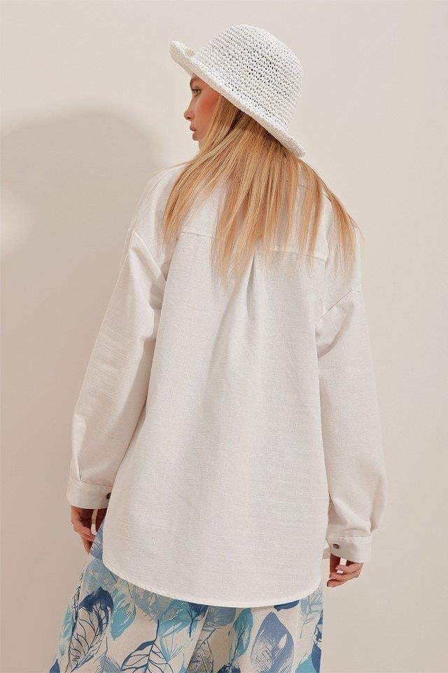 Kadın Keten Kumaş Oversize Gömlek