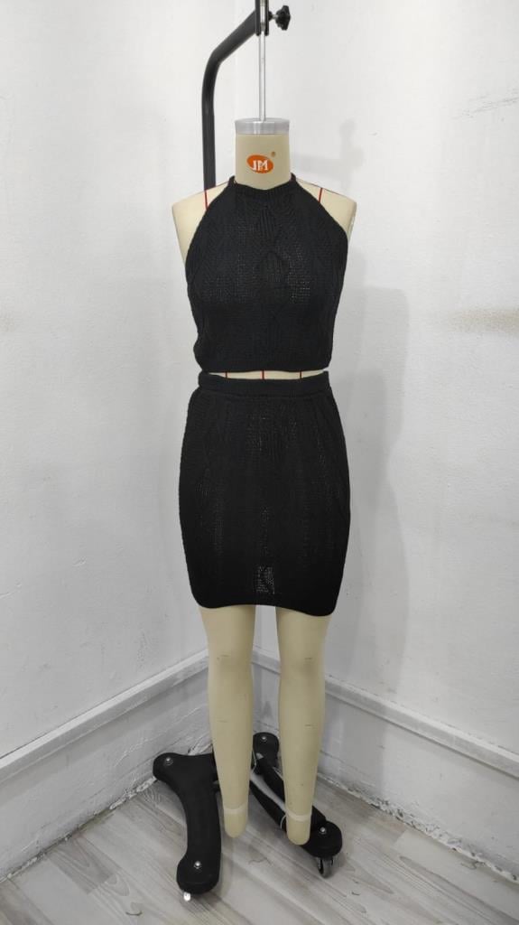 Kadın Kolsuz Mini Erer Crop Ikili Triko Takım
