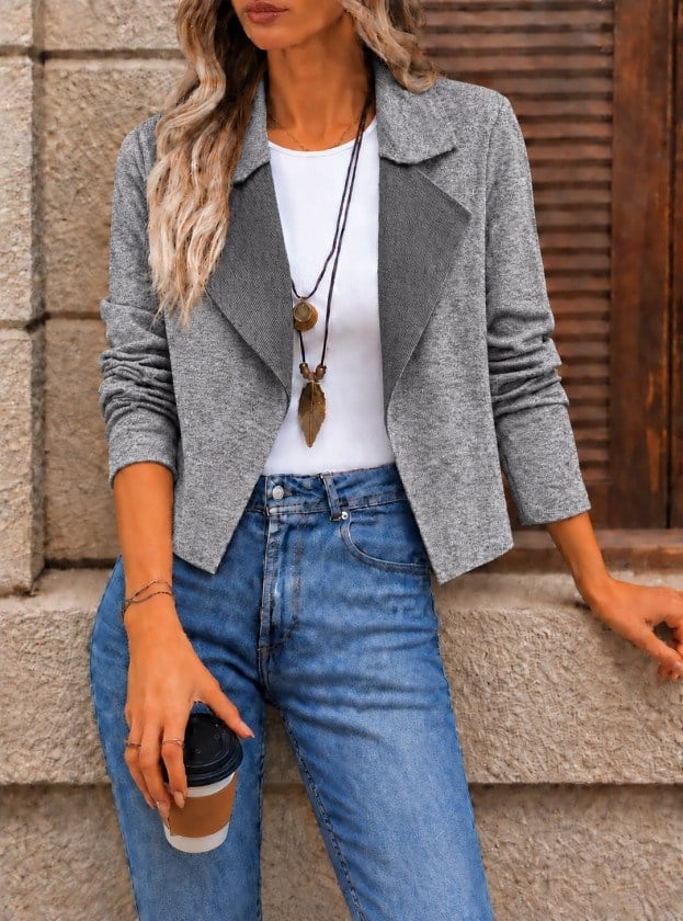 Kadın Kontrast Yaka Desenli Kısa Blazer / Ceket