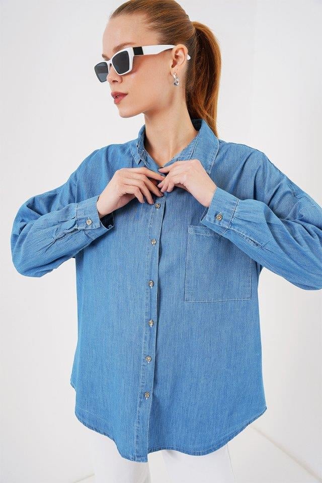 Oversize Kot Gömlek 20280 - Mavi